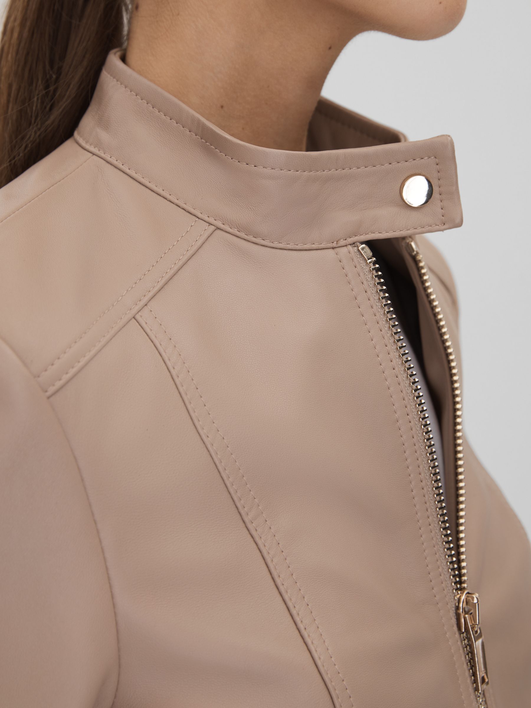 Leather Zip-Front Jacket in Neutral - Image 4 of 7