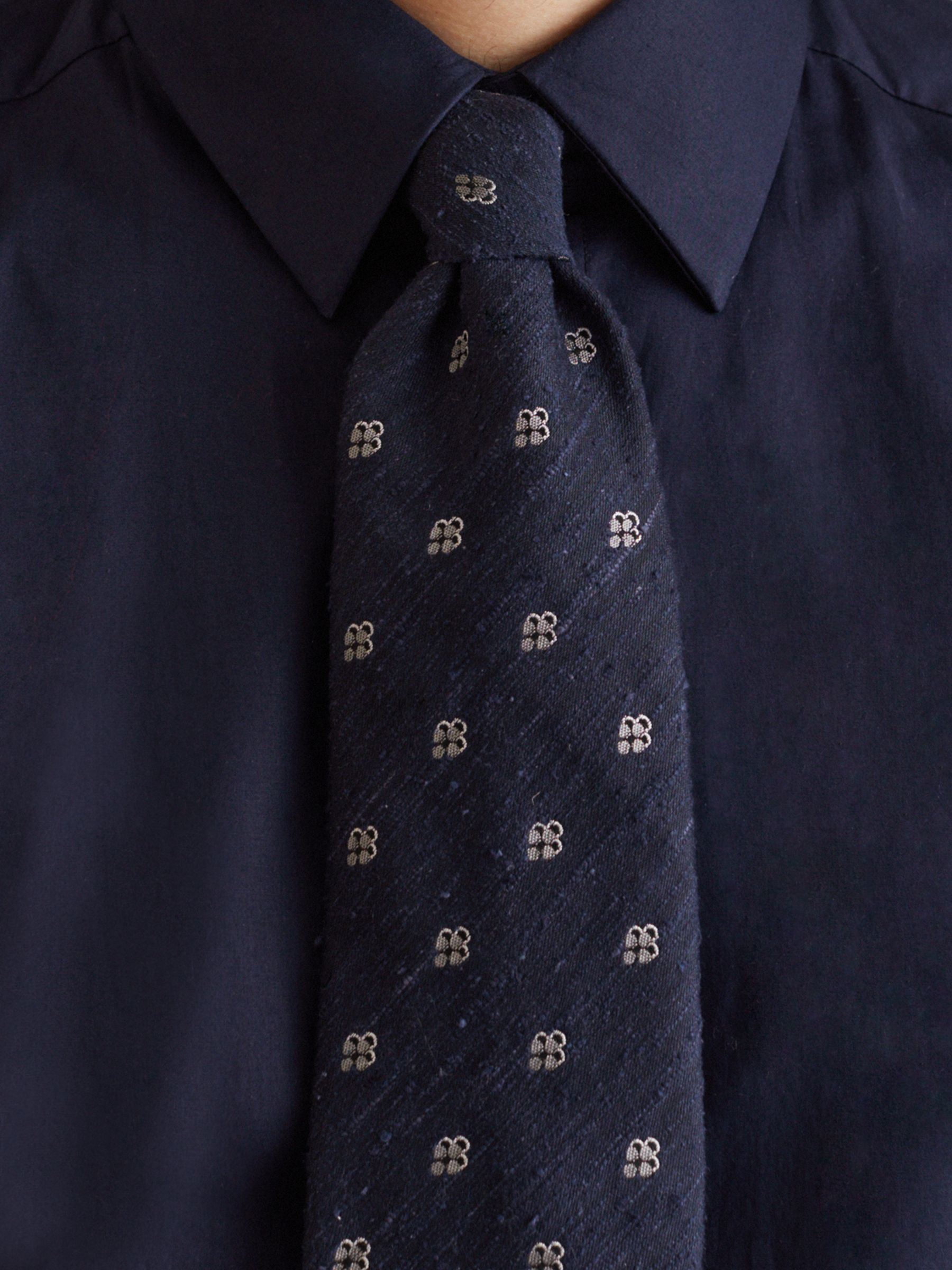 Silk Blend Textured Floral Print Tie in Navy - Image 2 of 4