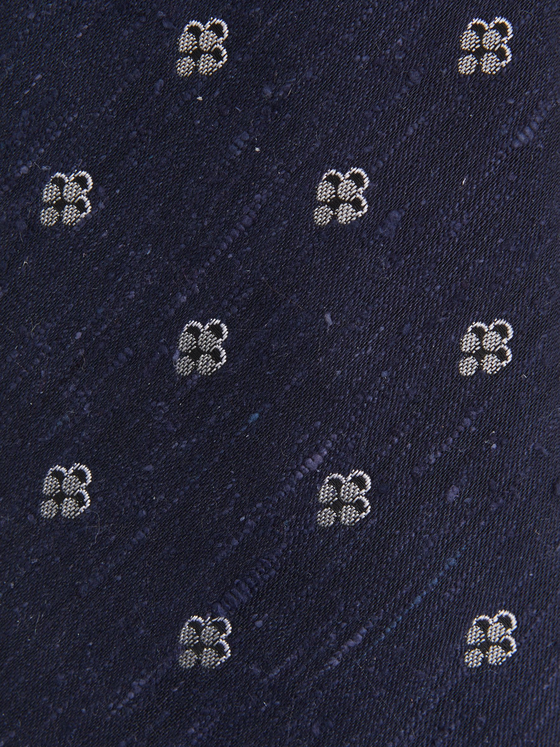Silk Blend Textured Floral Print Tie in Navy - Image 4 of 4