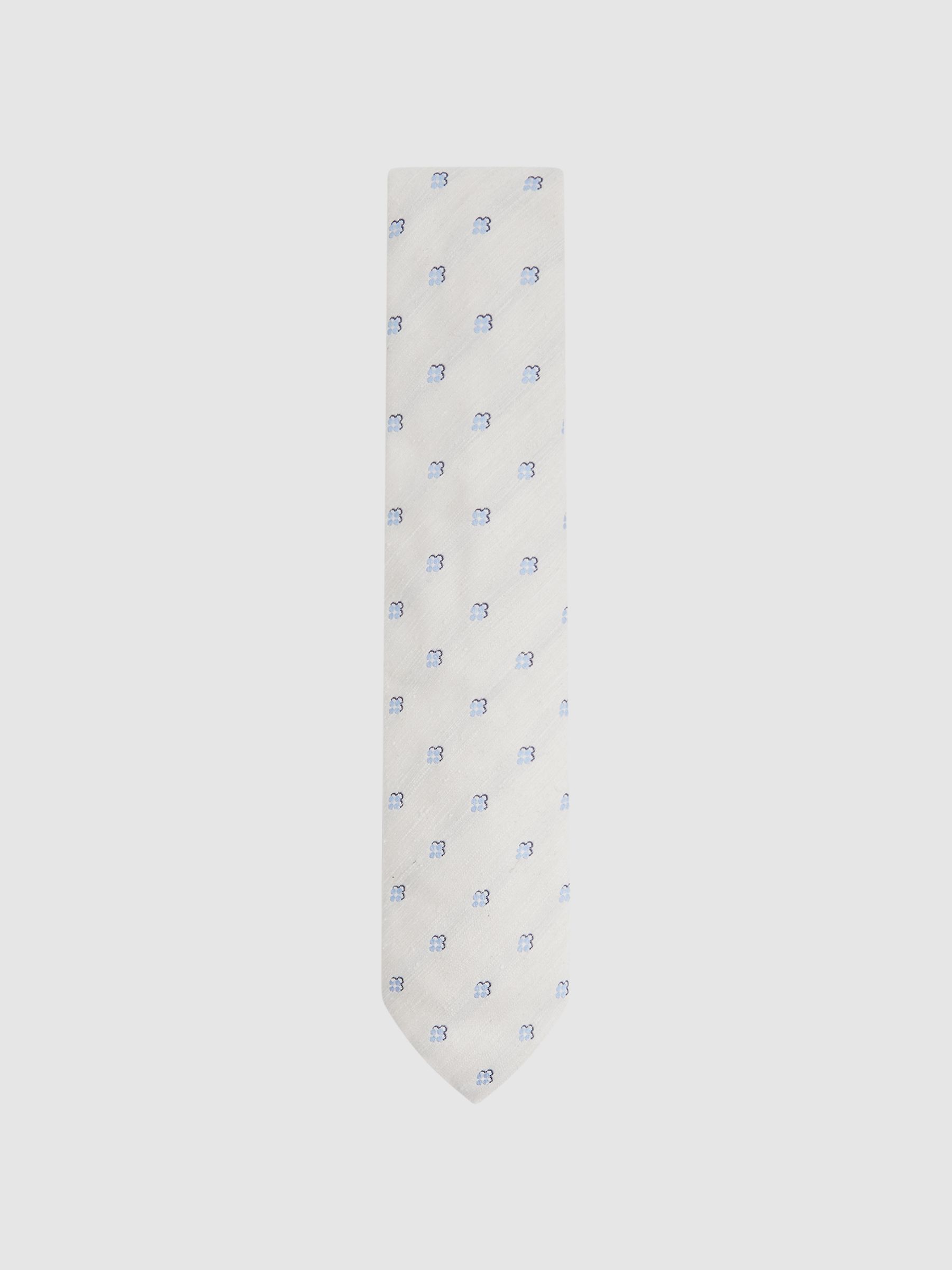 Silk Blend Textured Floral Print Tie in Cream - Image 1 of 5
