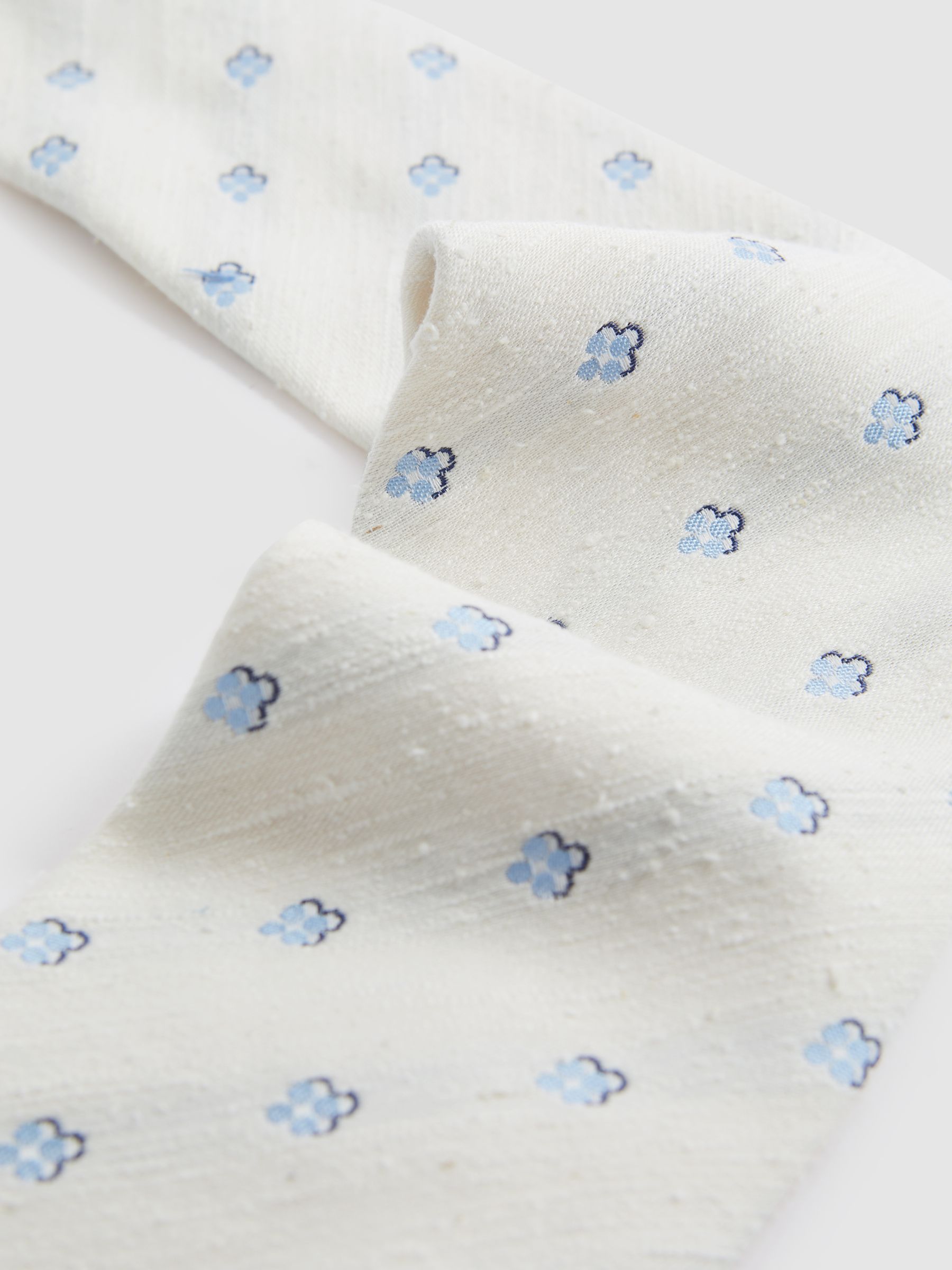 Silk Blend Textured Floral Print Tie in Cream - Image 3 of 5