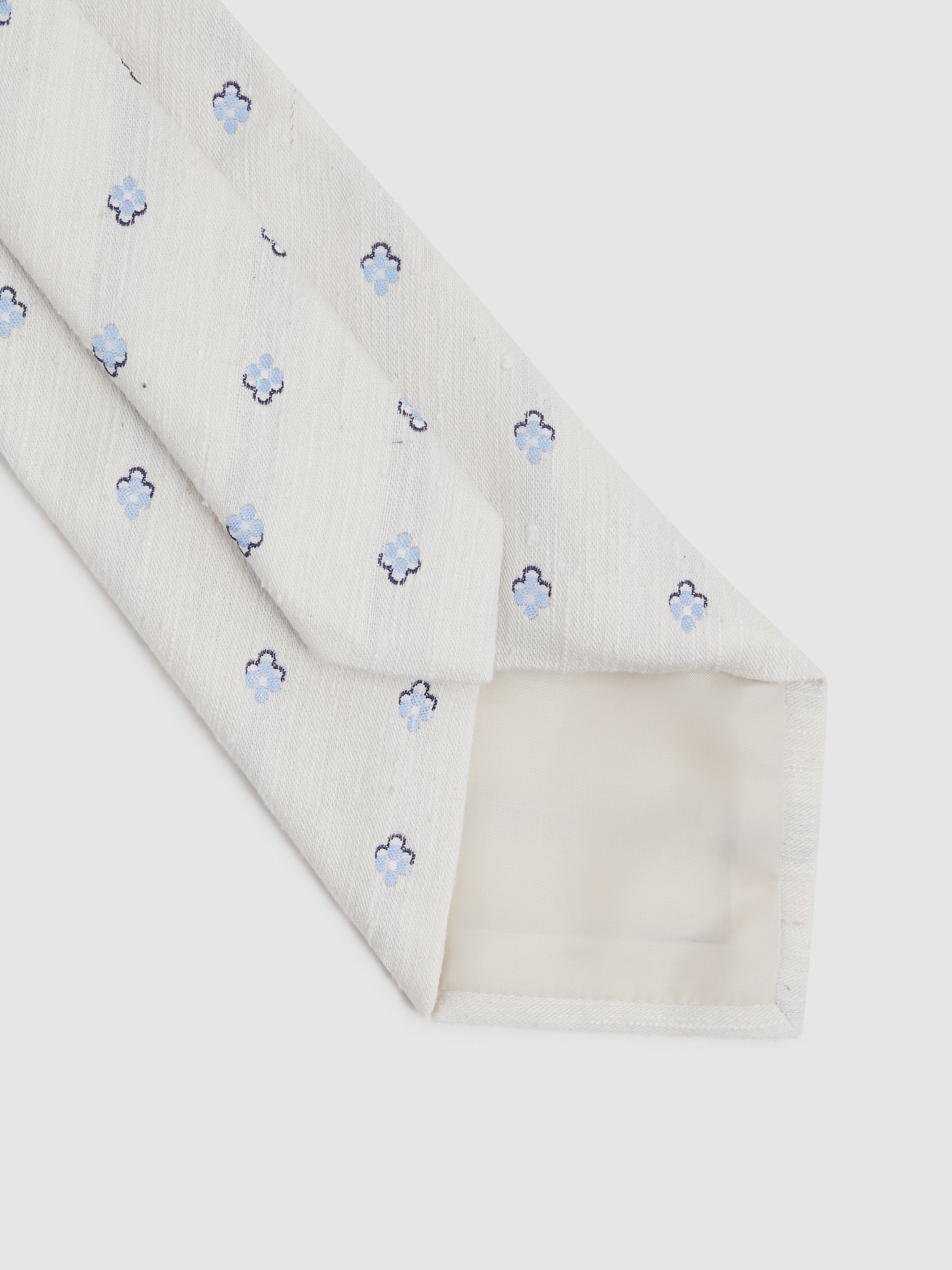 Silk Blend Textured Floral Print Tie in Cream - Image 4 of 5