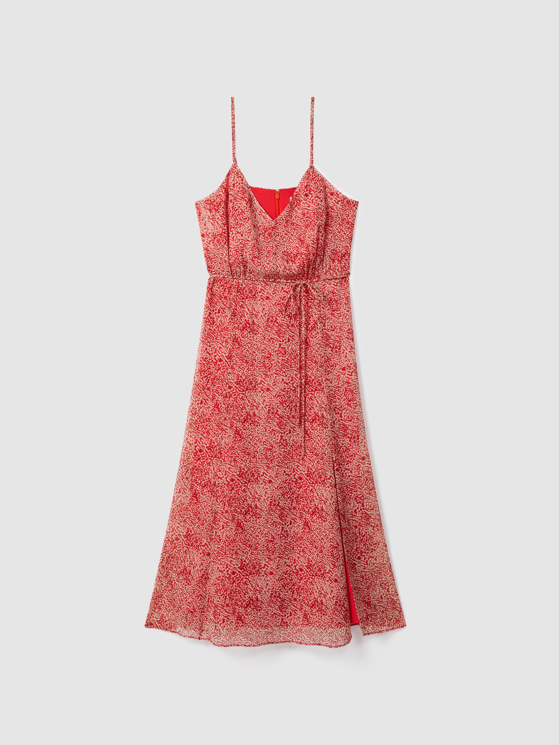 Petite Printed Belted Midi Dress in Red - Image 2 of 8