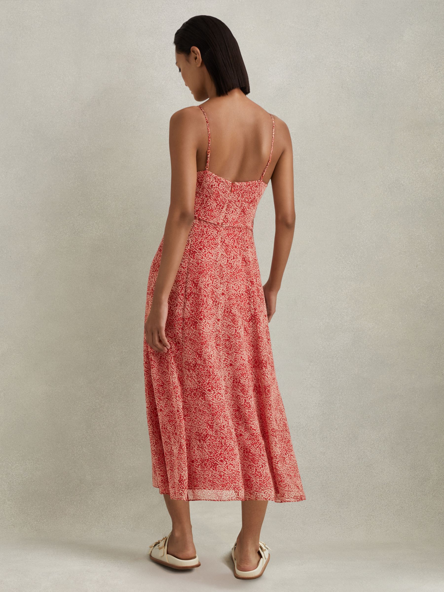 Petite Printed Belted Midi Dress in Red - Image 5 of 8
