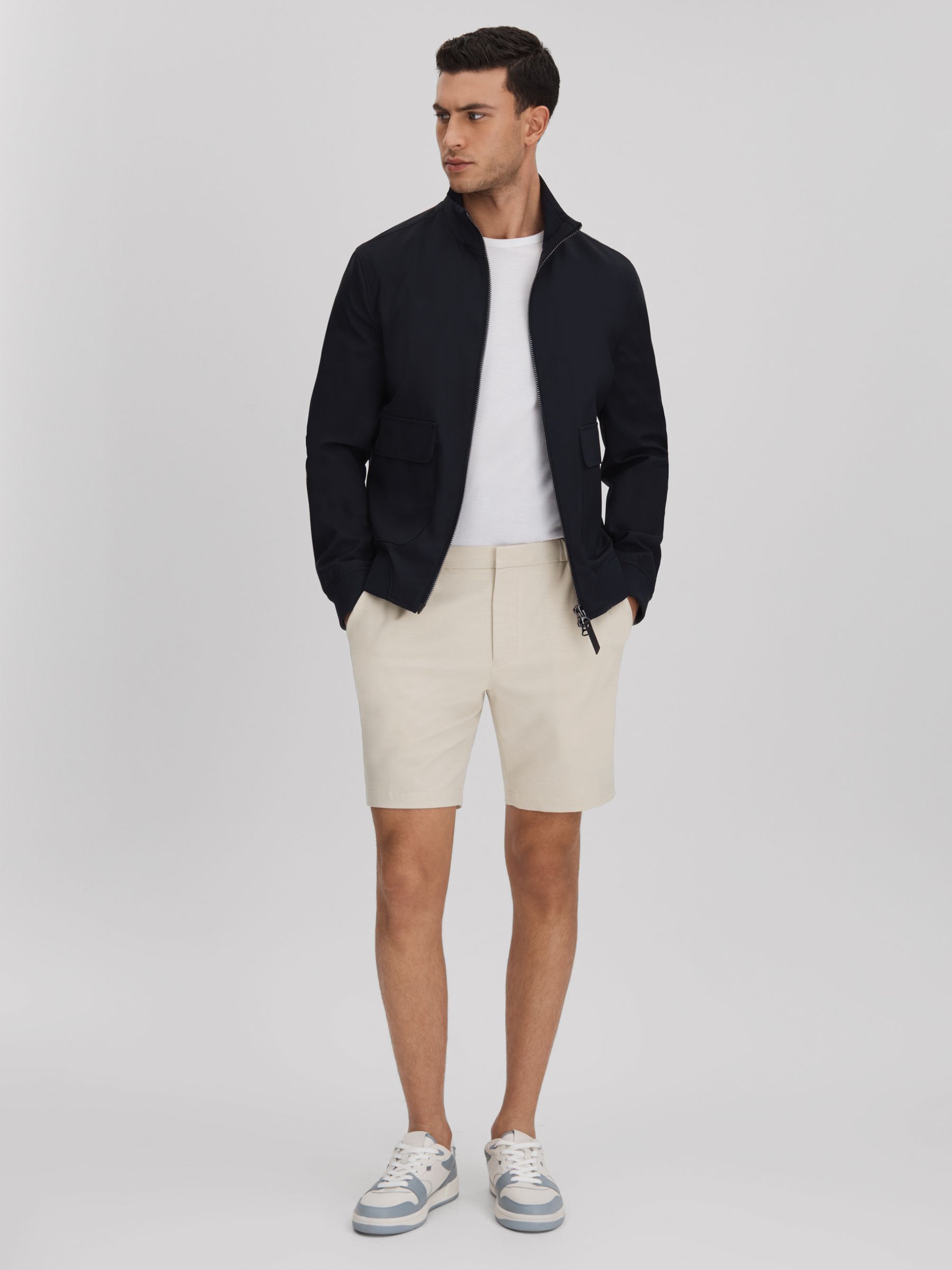 Slim Fit Drawstring Chino Shorts in Stone - Image 1 of 6