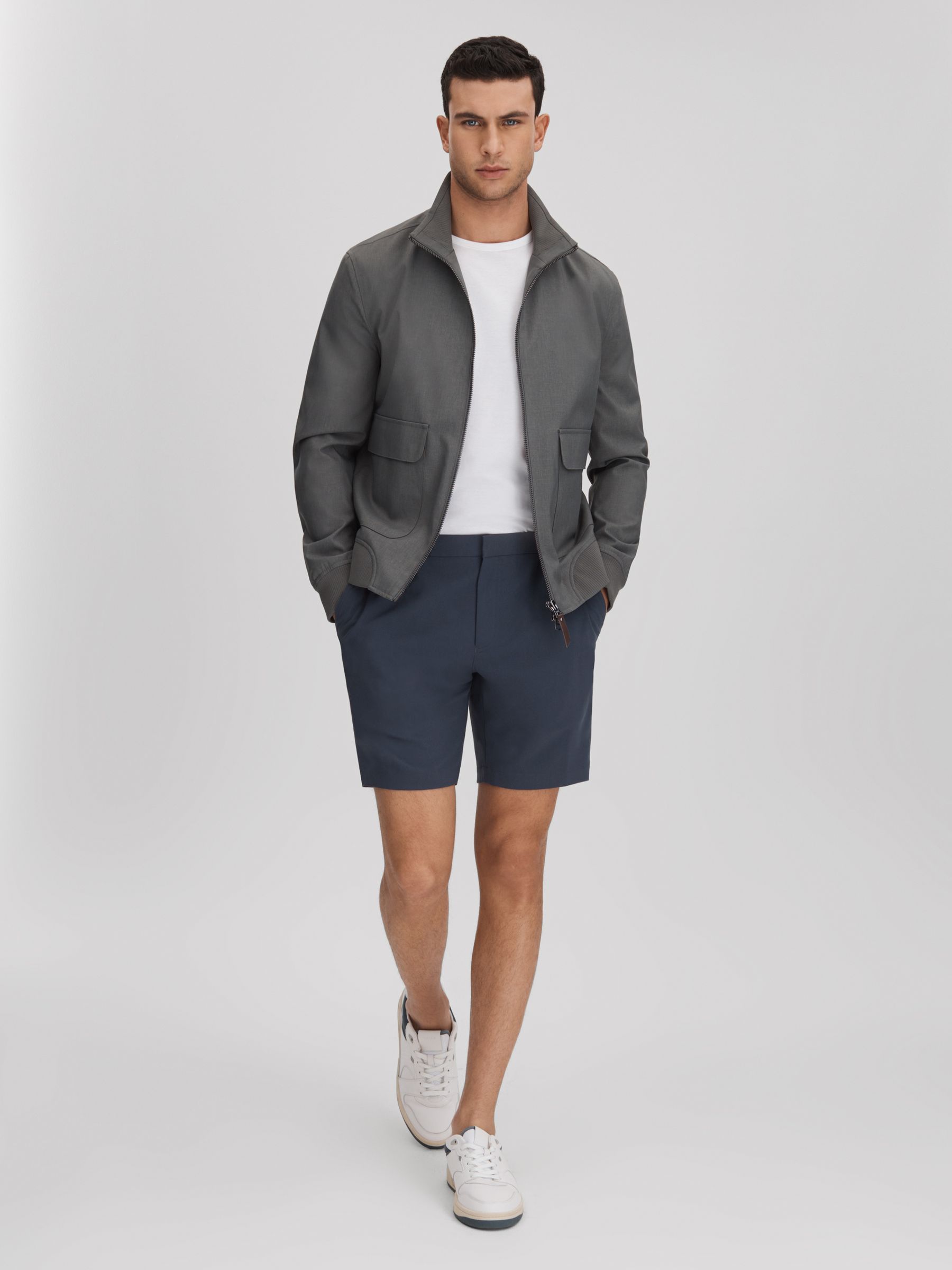 Slim Fit Drawstring Chino Shorts in Airforce Blue - Image 1 of 6