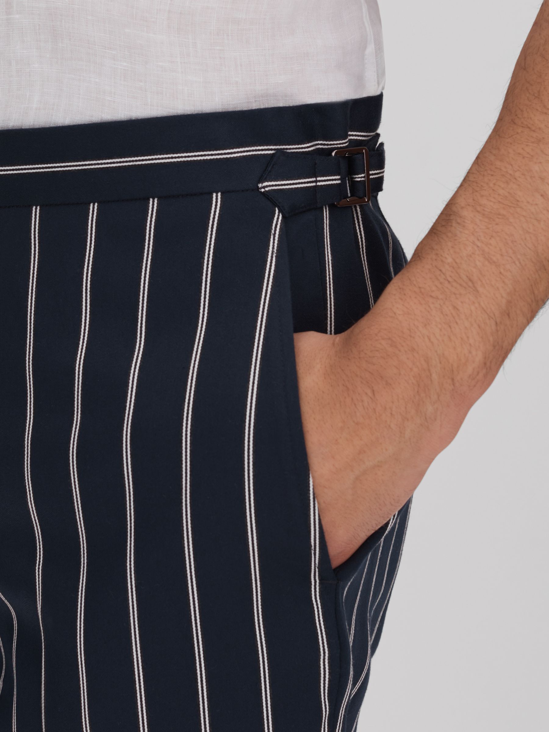Striped Side Adjuster Shorts in Navy/White - Image 5 of 6
