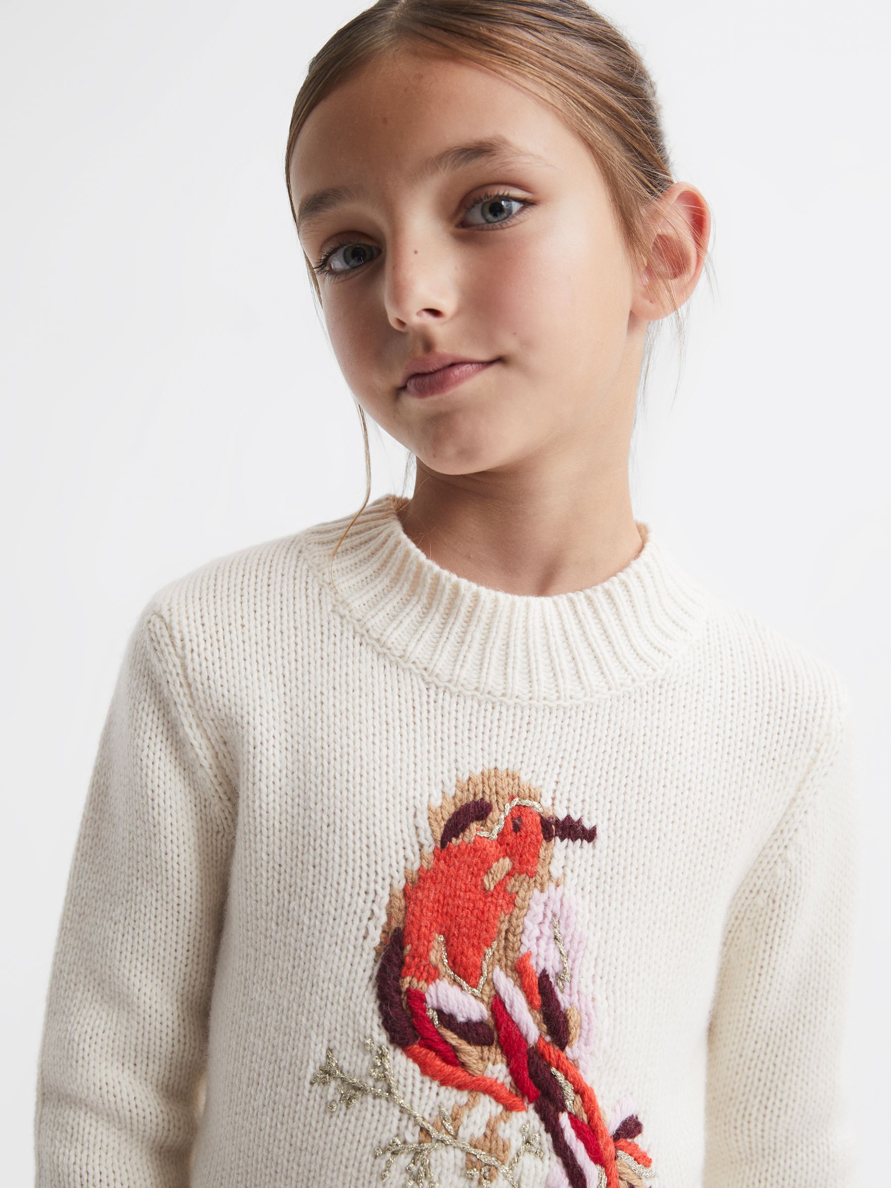 9-14 yrs Casual Knitted Robin Jumper in Ivory - Image 1 of 6