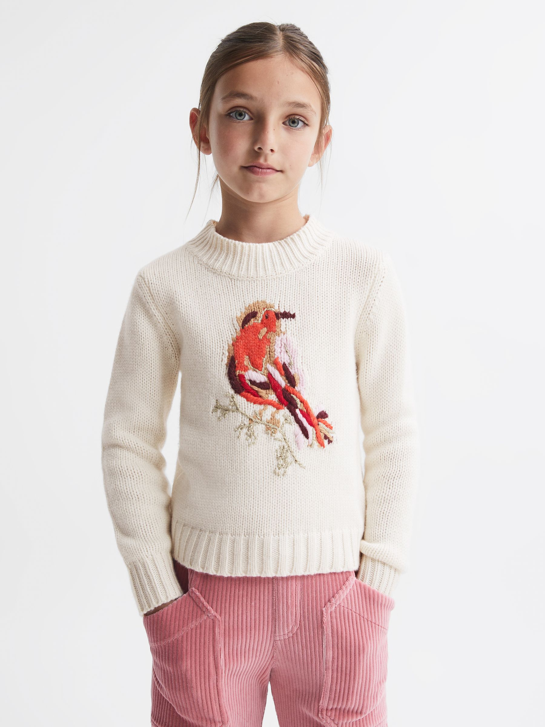 9-14 yrs Casual Knitted Robin Jumper in Ivory - Image 4 of 6