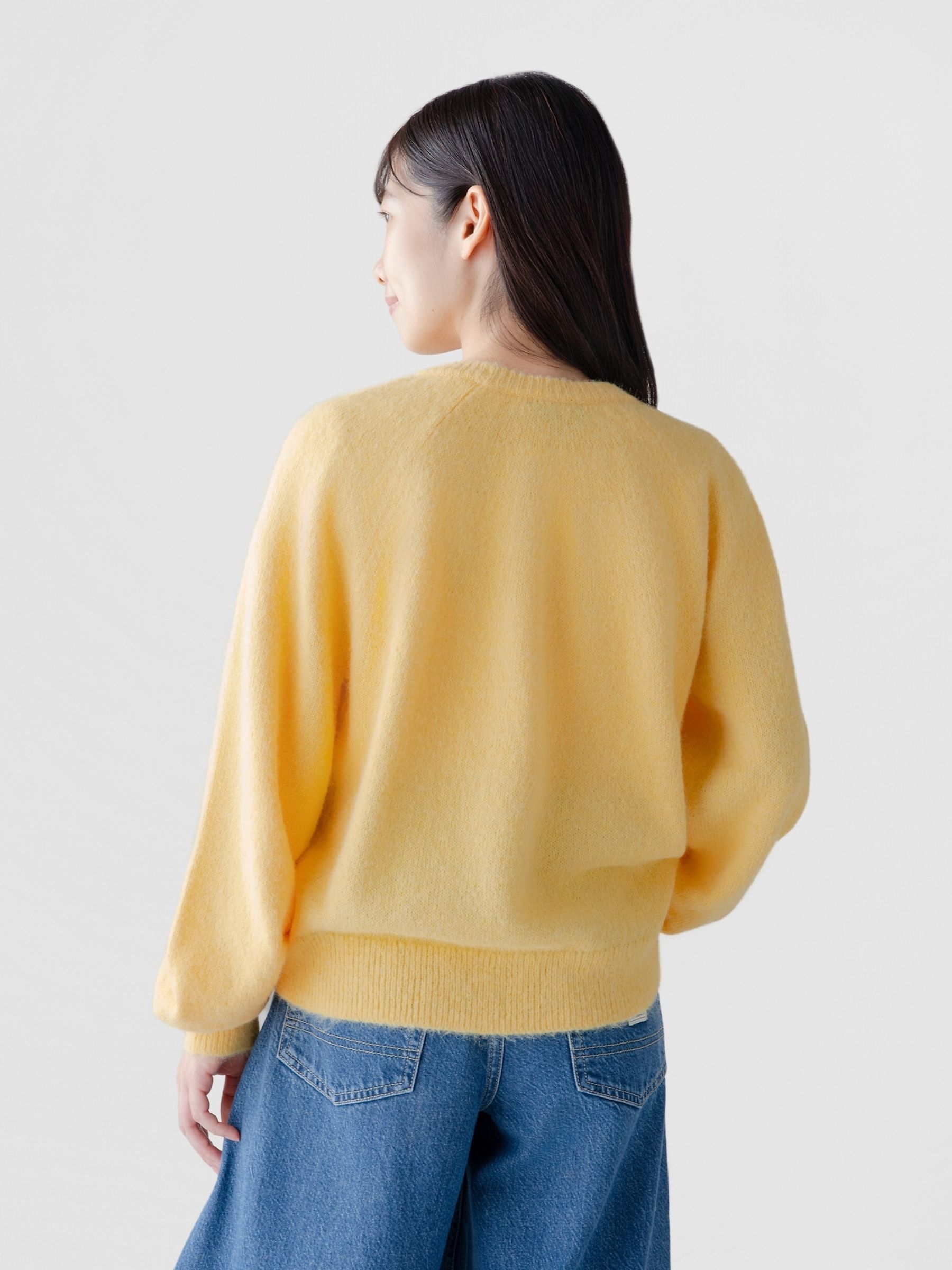 Yellow Fuzzy Relaxed Crew Neck Jumper - Image 2 of 3 Yellow Fuzzy Relaxed Crew Neck Jumper - Image 2 of 3