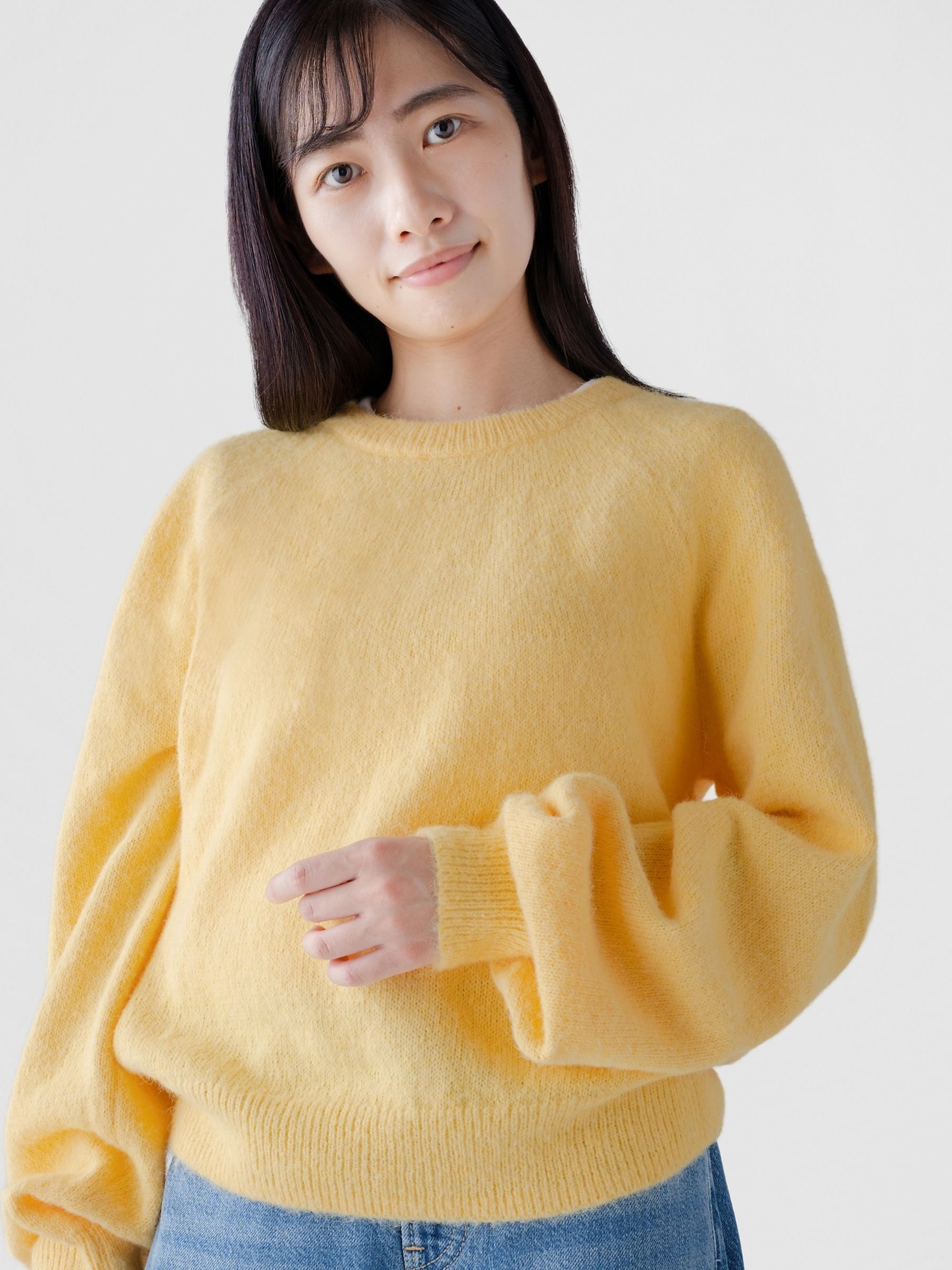 Yellow Fuzzy Relaxed Crew Neck Jumper - Image 3 of 3
