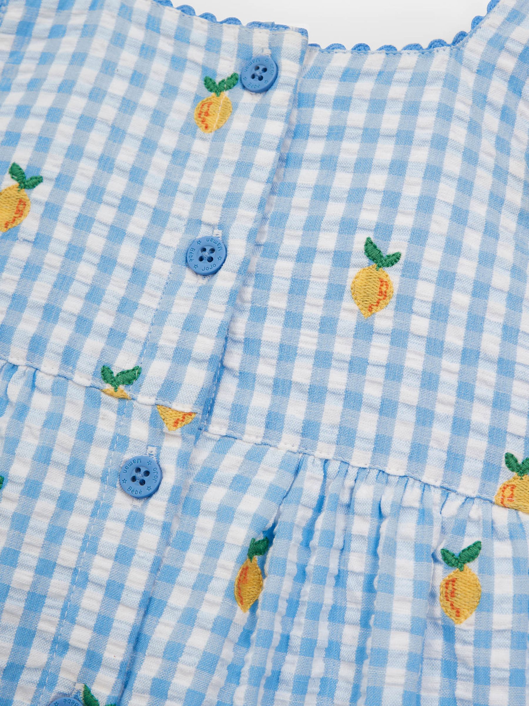 Blue Girls' Lemon Embroidered Gingham Frill Dress - Image 4 of 4