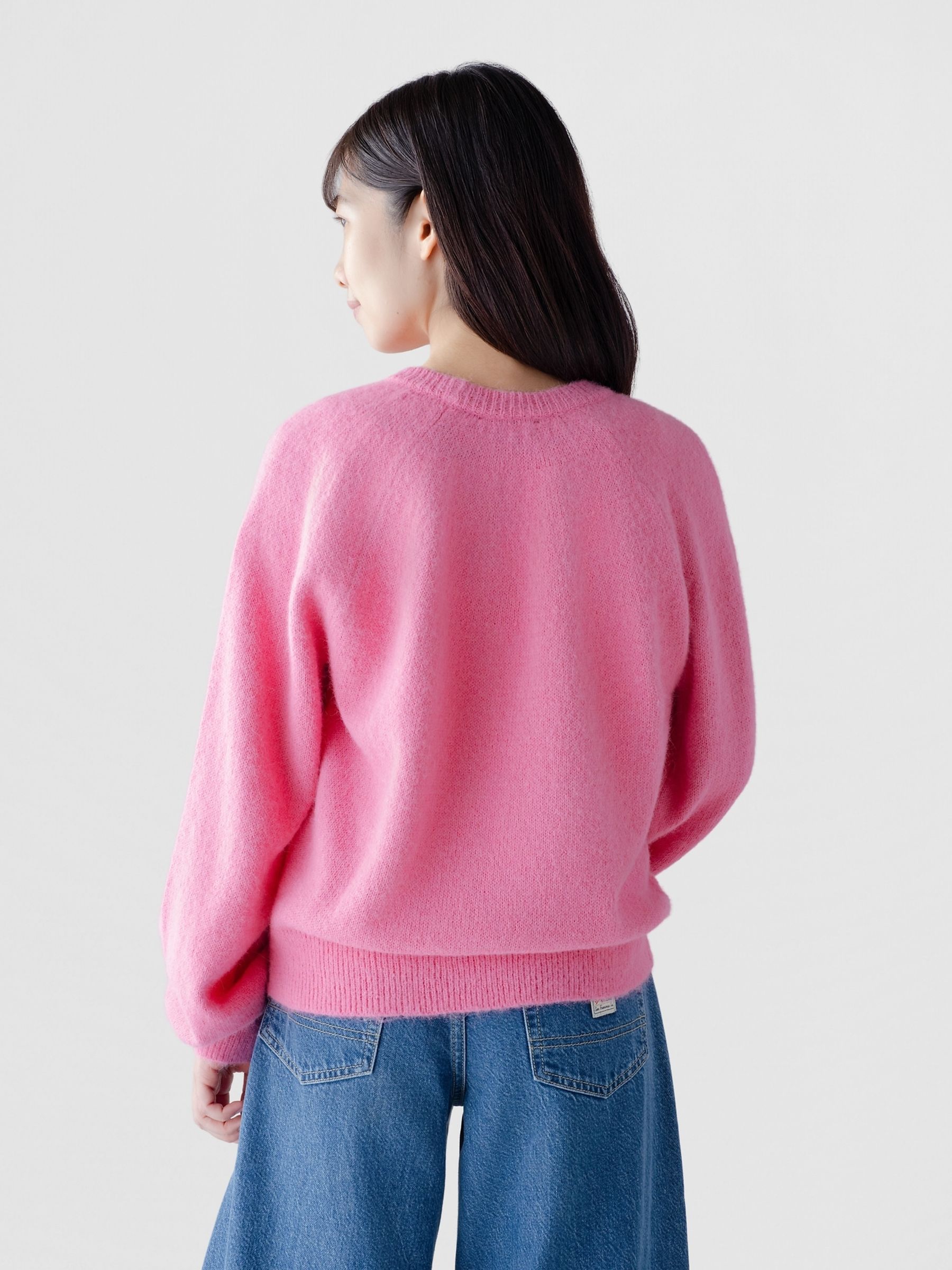 Pink Fuzzy Relaxed Crew Neck Jumper - Image 2 of 2