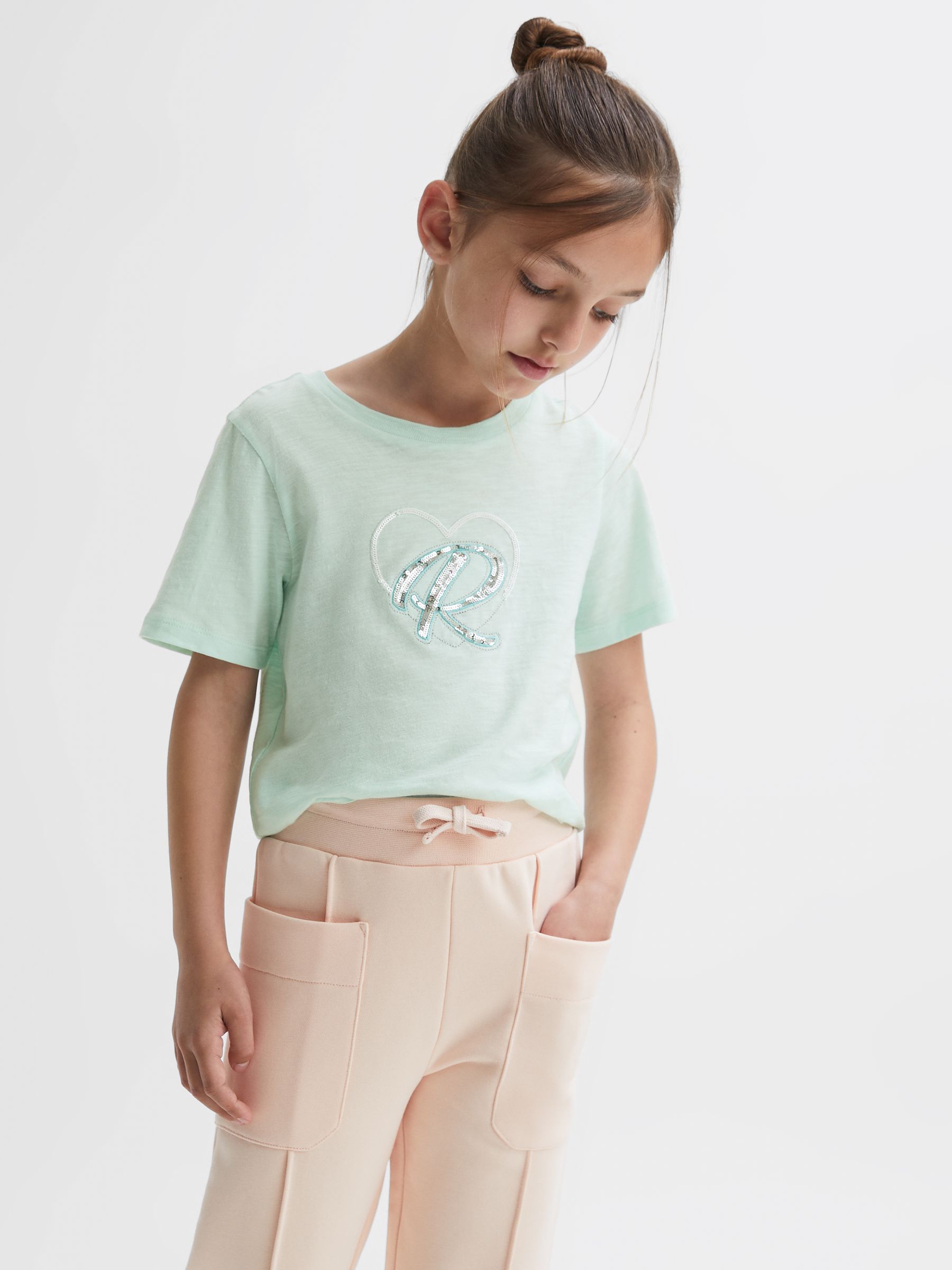 9-14 yrs Embellished Crew Neck T-Shirt in Sage - Image 1 of 6