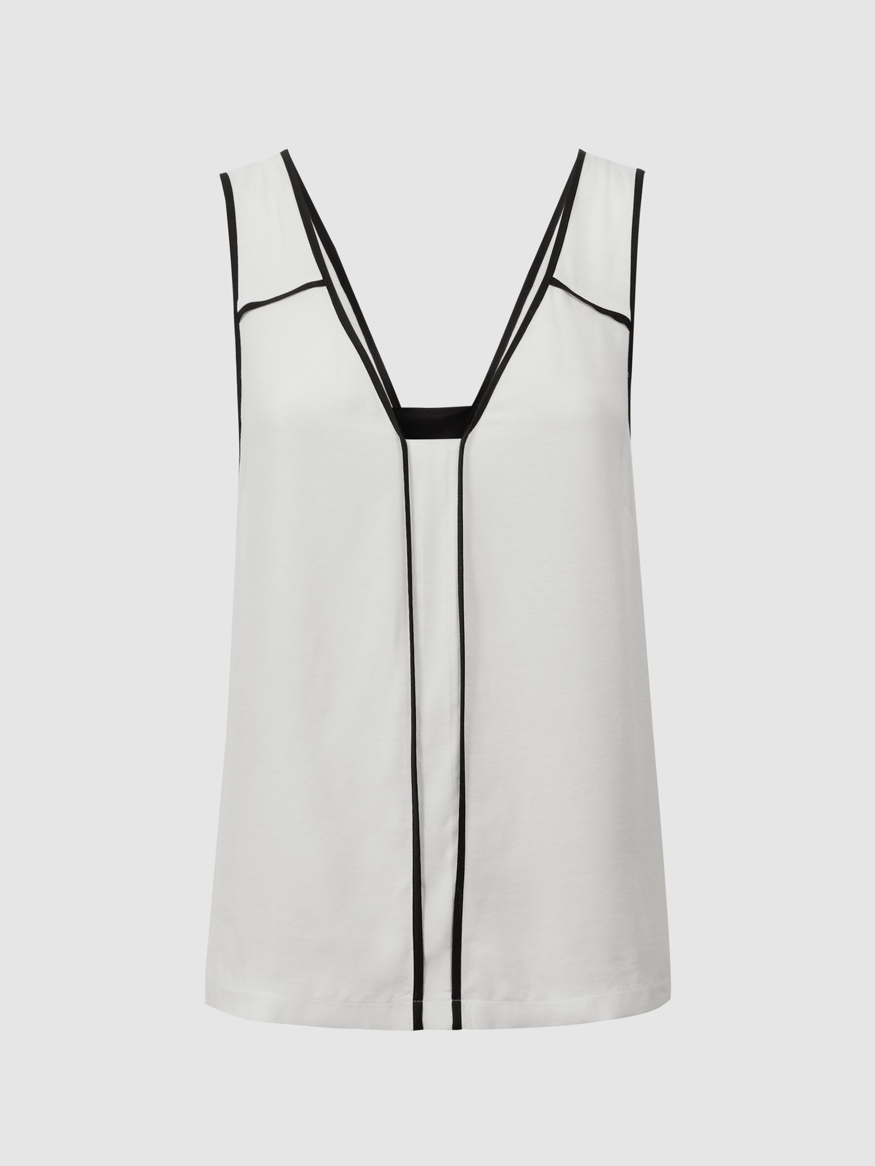 Sleeveless V-Neck Vest in Ivory/Black - Image 2 of 5
