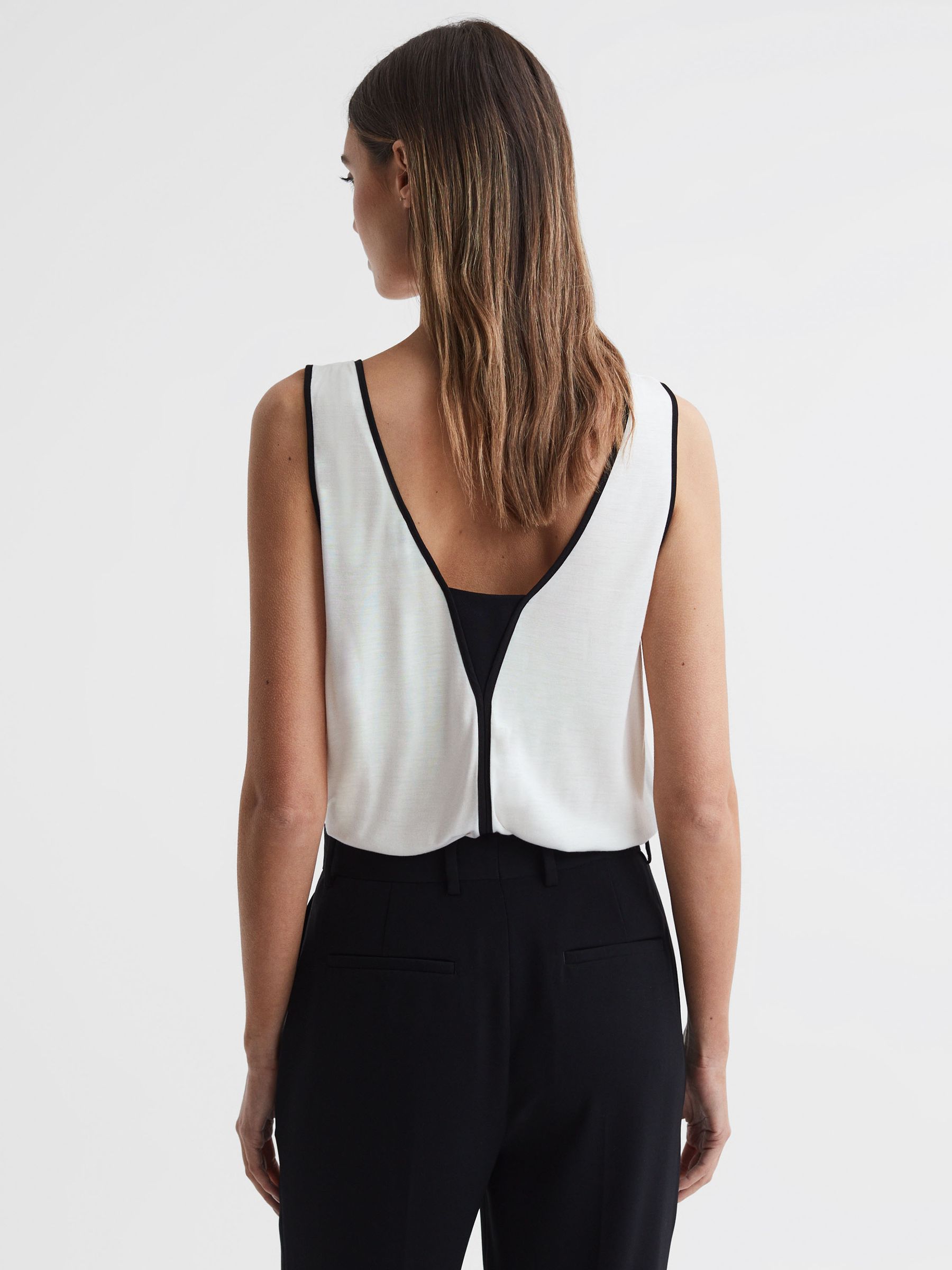 Sleeveless V-Neck Vest in Ivory/Black - Image 4 of 5