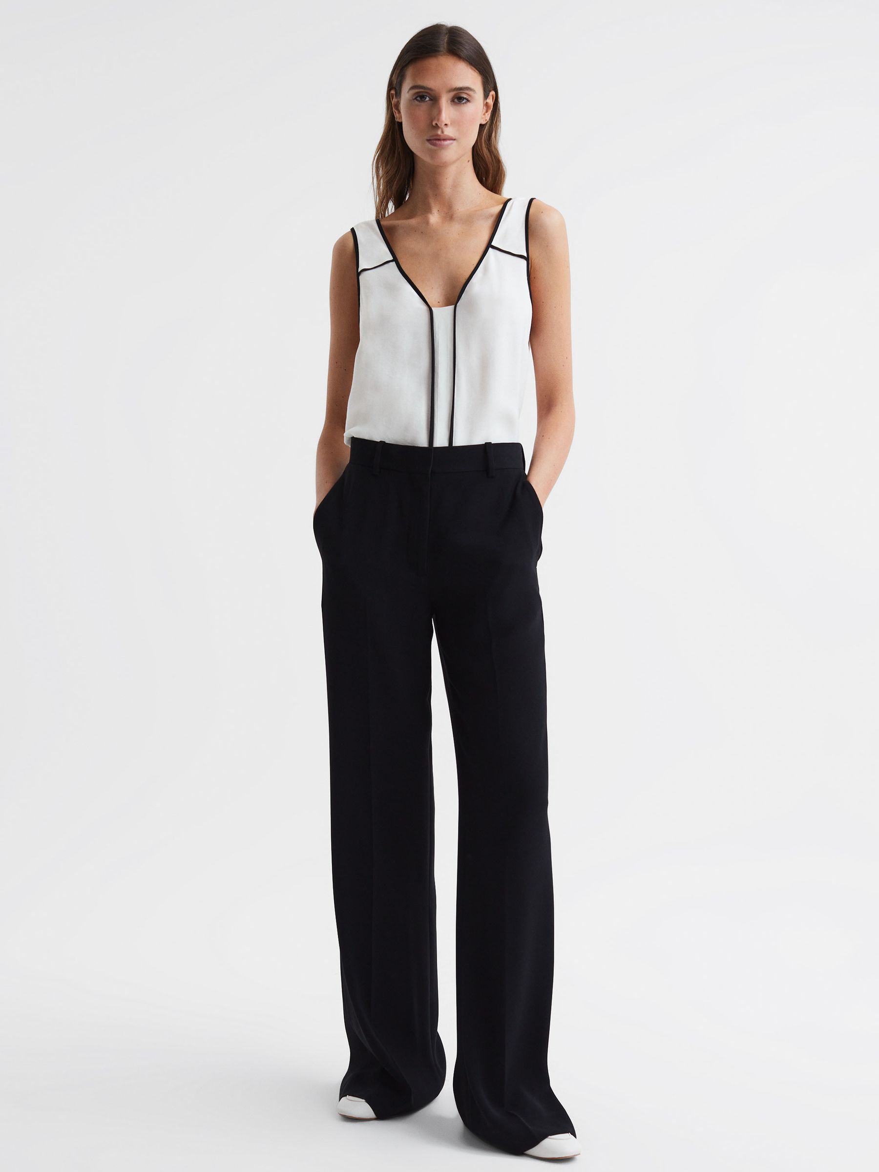 Sleeveless V-Neck Vest in Ivory/Black - Image 5 of 5
