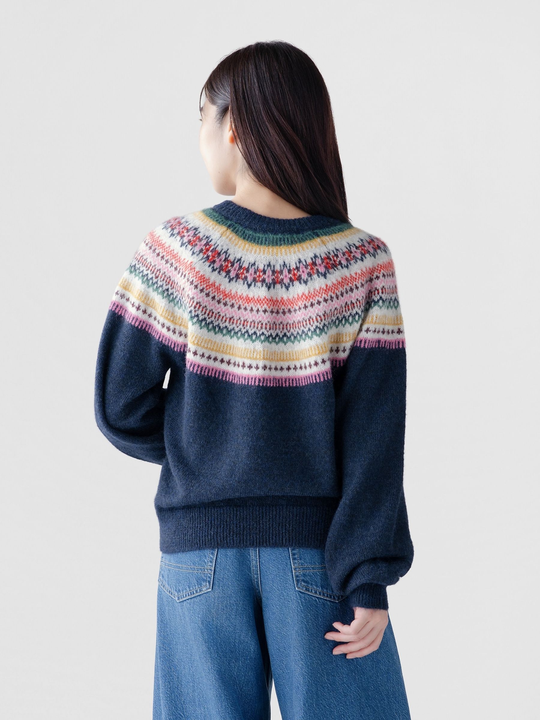 Navy Fair Isle Fuzzy Relaxed Crew Neck Jumper - Image 2 of 3