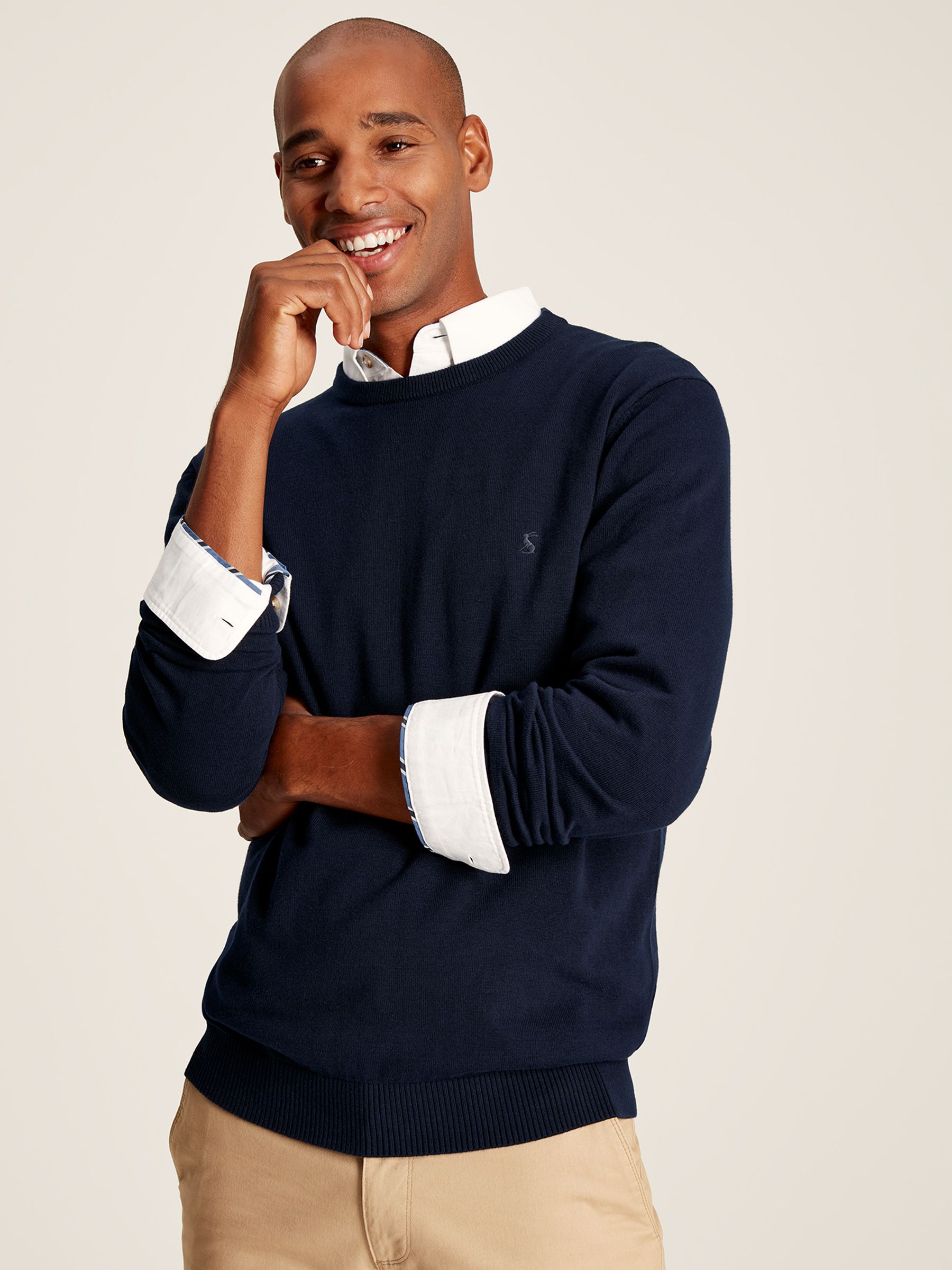 Jarvis Navy Blue Cotton Crew Neck Jumper - Image 1 of 6