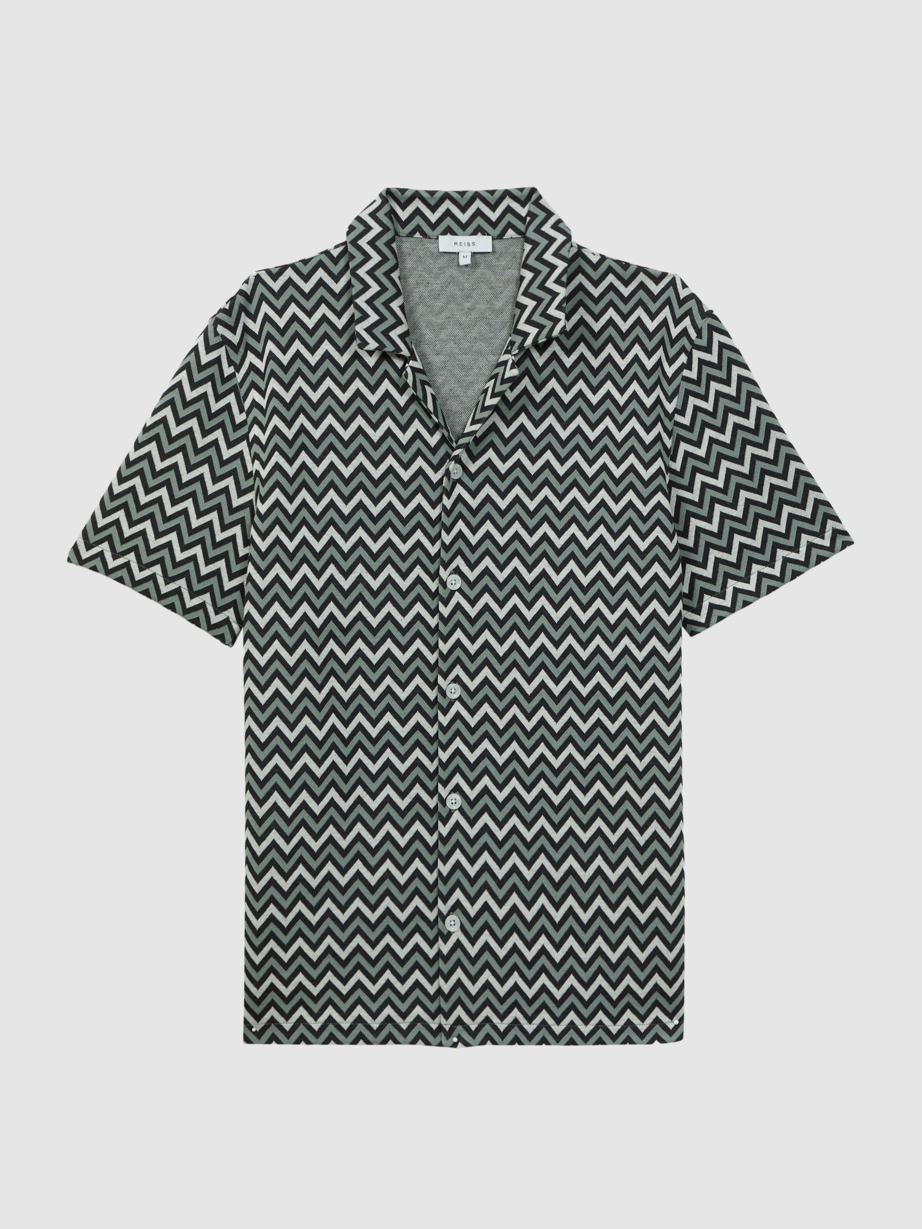 Ribbed Striped Cuban Collar T-Shirt in Multi - Image 2 of 4