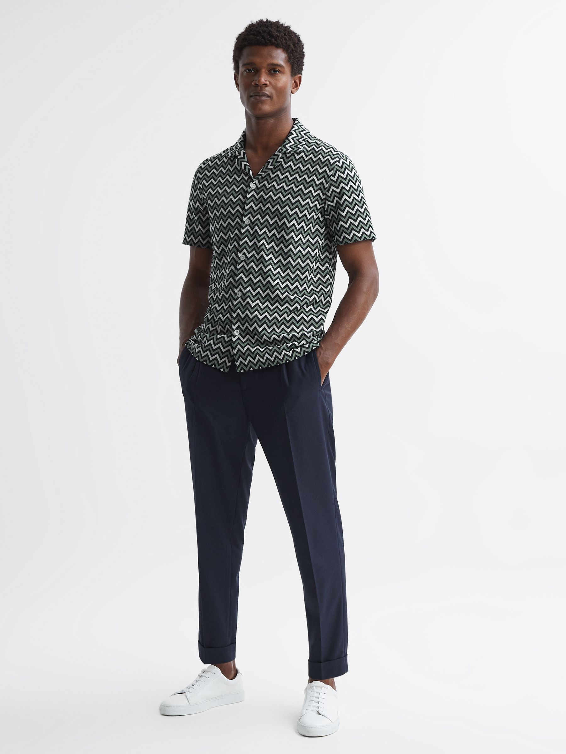 Ribbed Striped Cuban Collar T-Shirt in Multi - Image 3 of 4