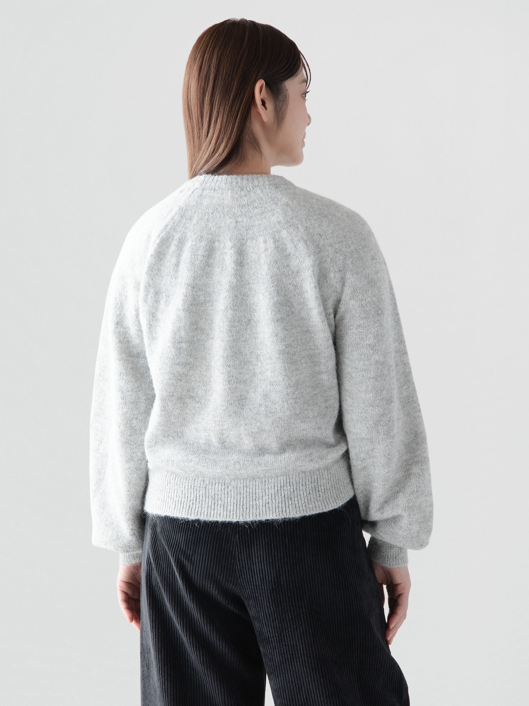 Grey Fuzzy Relaxed Crew Neck Jumper - Image 2 of 3 Grey Fuzzy Relaxed Crew Neck Jumper - Image 2 of 3