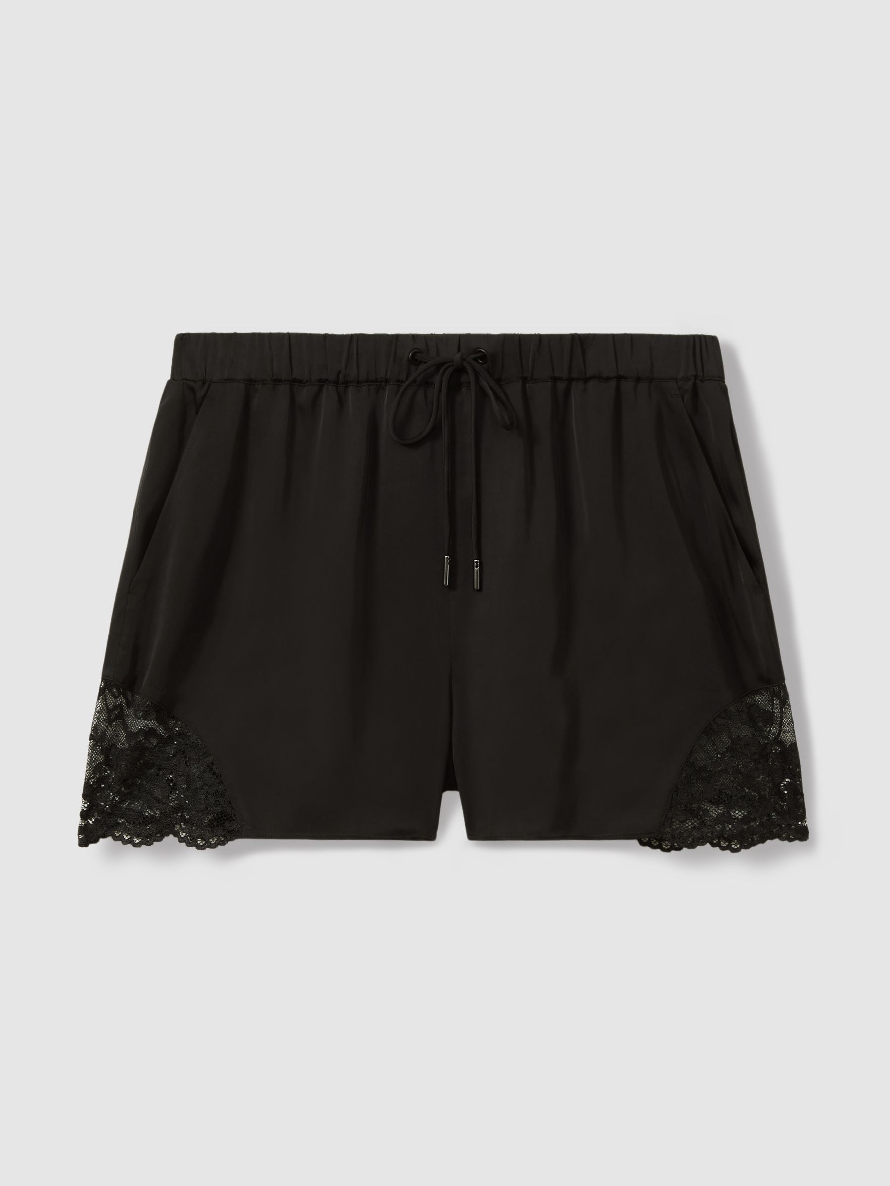 Viscose Satin Lace Trim Shorts in Black - Image 2 of 6