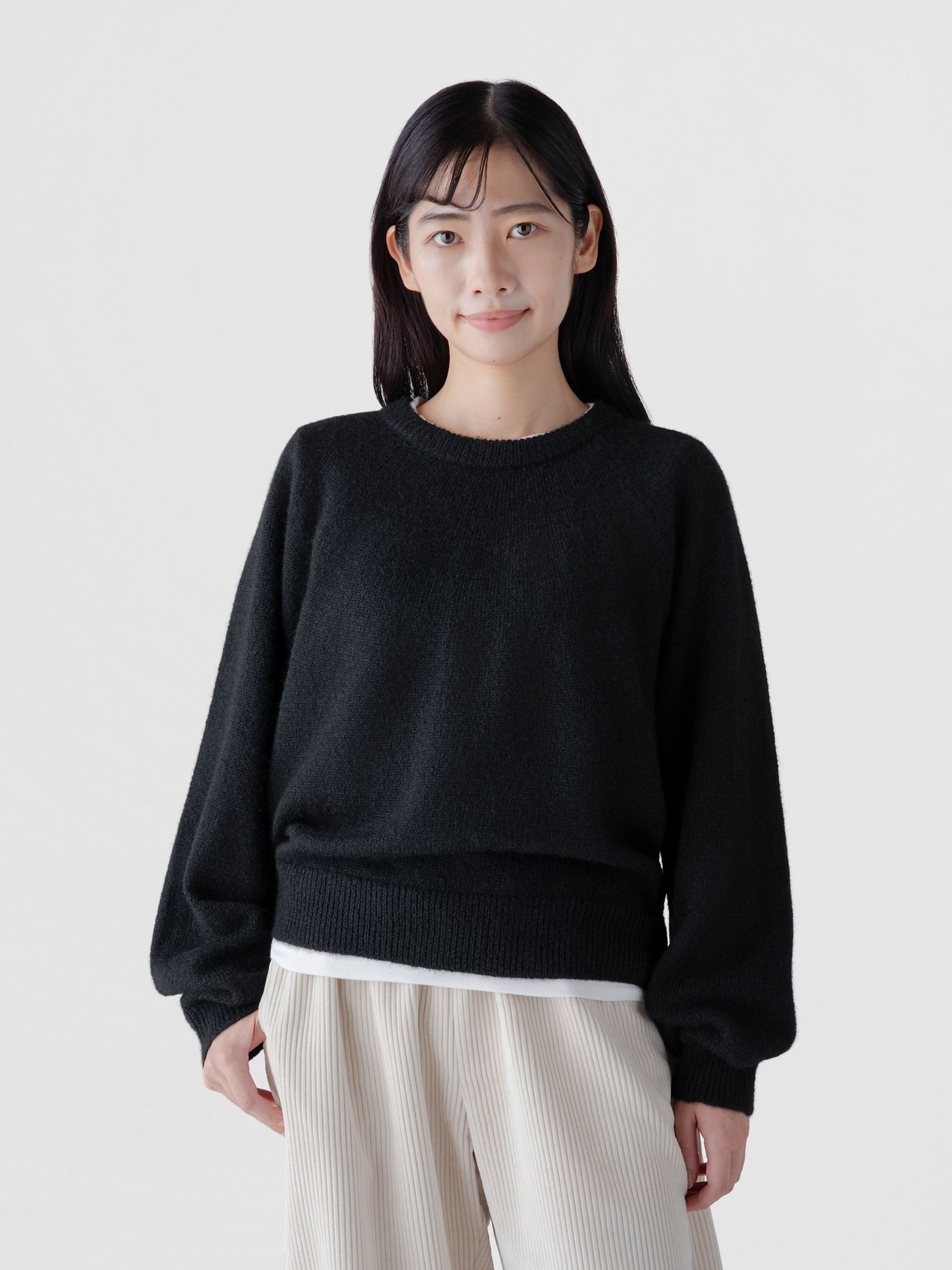 Black Fuzzy Relaxed Crew Neck Jumper - Image 1 of 3