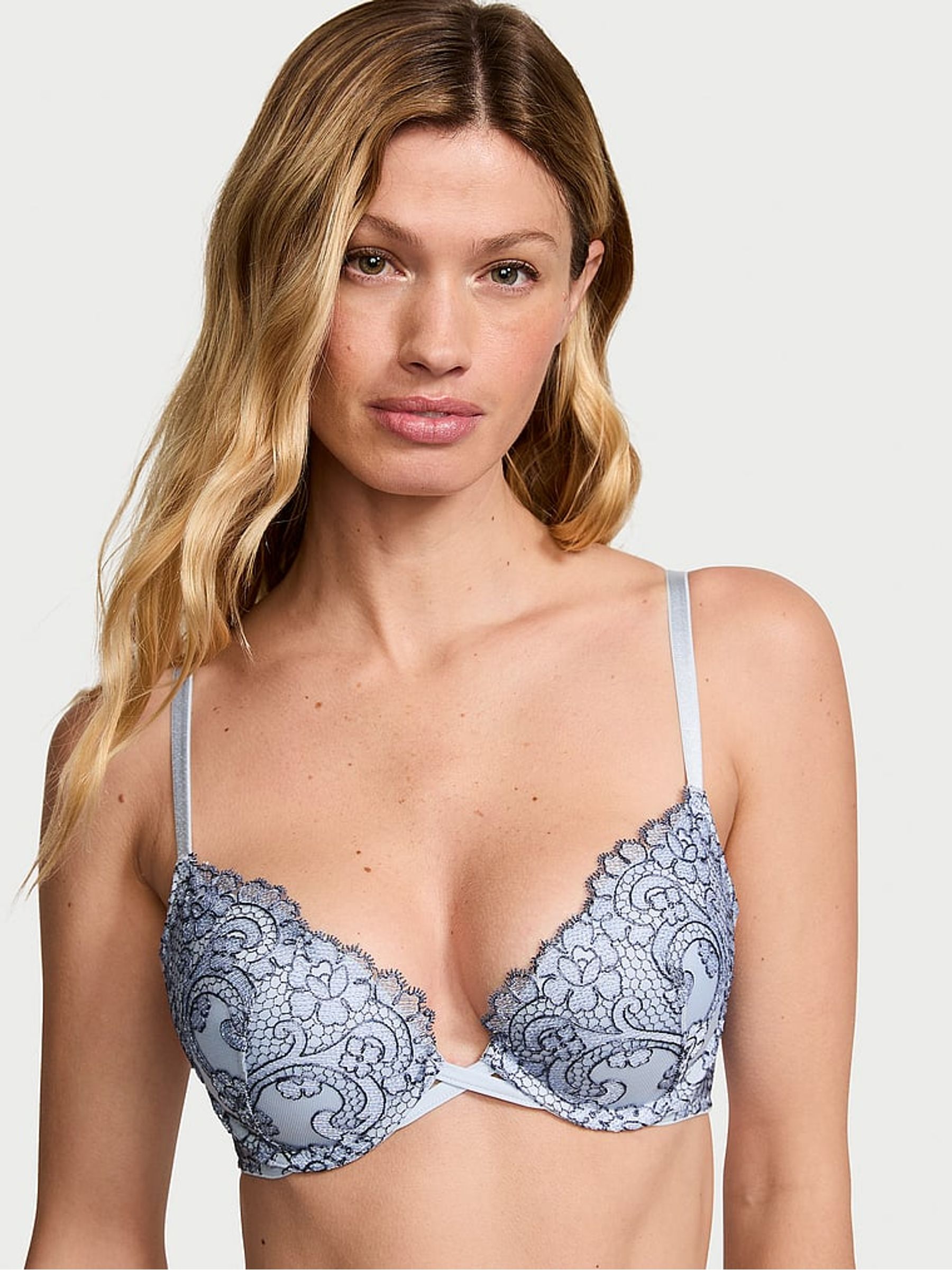 Faded Denim Blue Push Up Boho Floral Bra - Image 1 of 3
