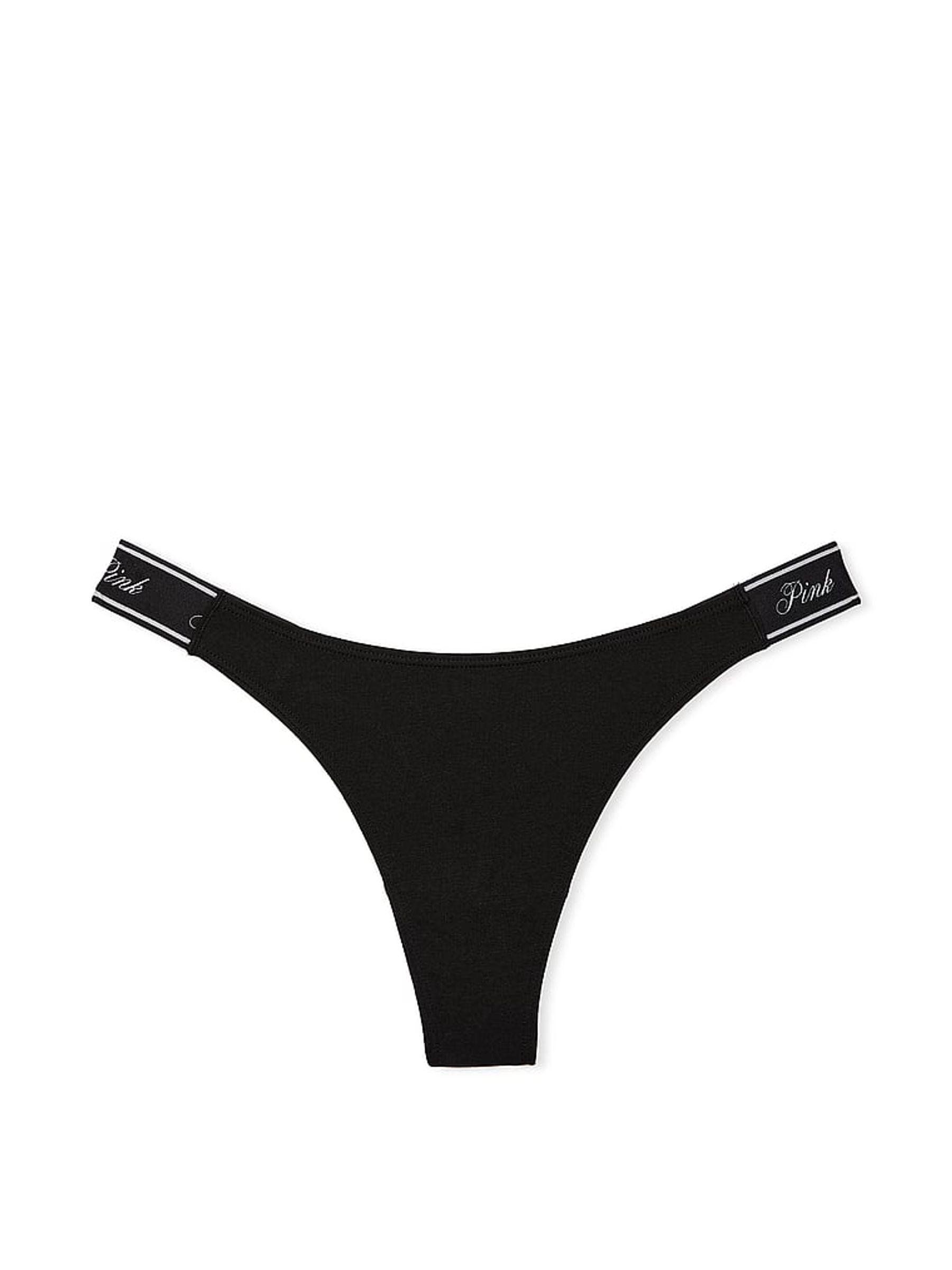 Pure Black Thong Cotton Logo Knickers - Image 3 of 3