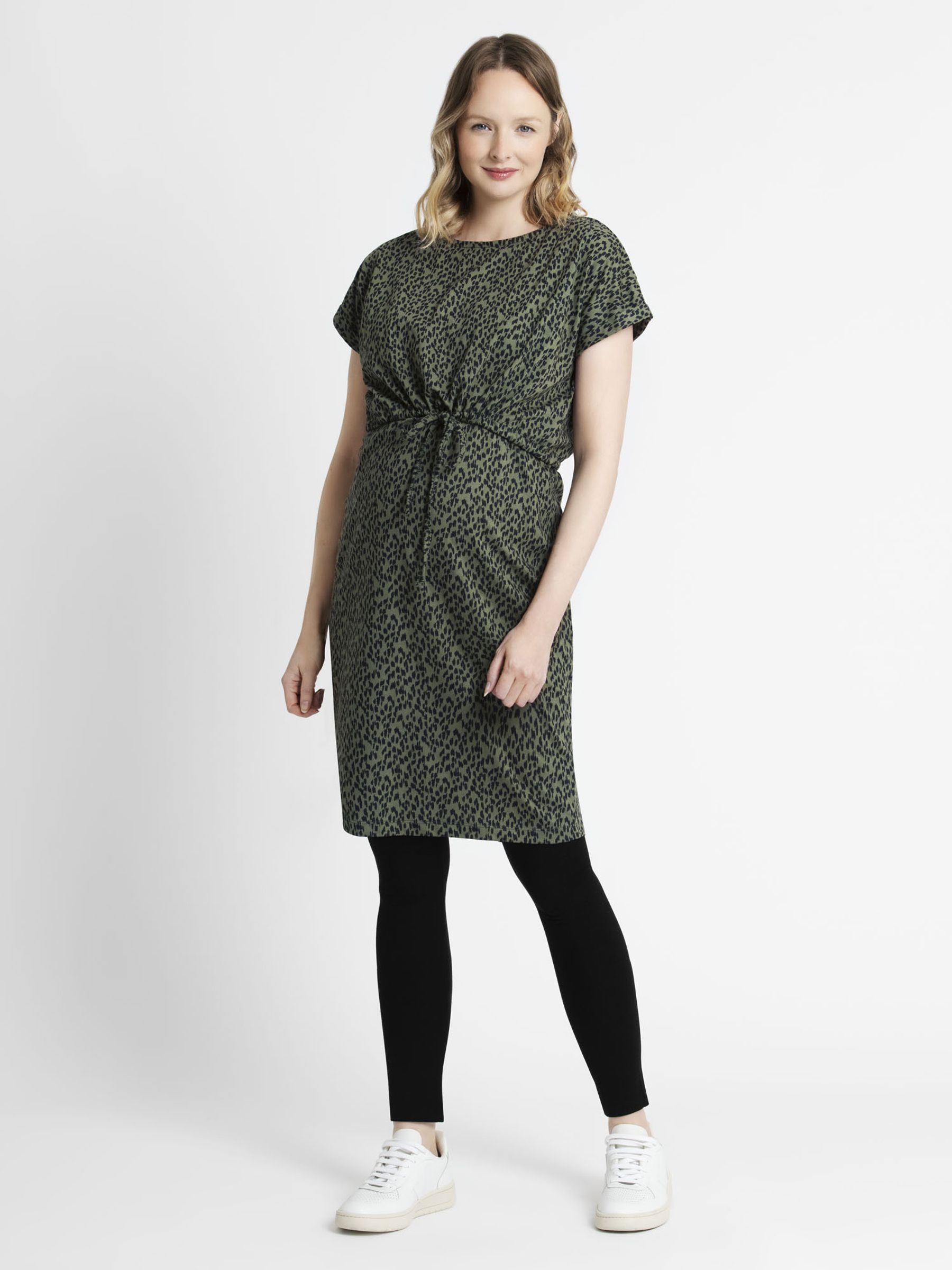 Khaki Animal Print Drawstring Maternity & Nursing Dress - Image 1 of 2