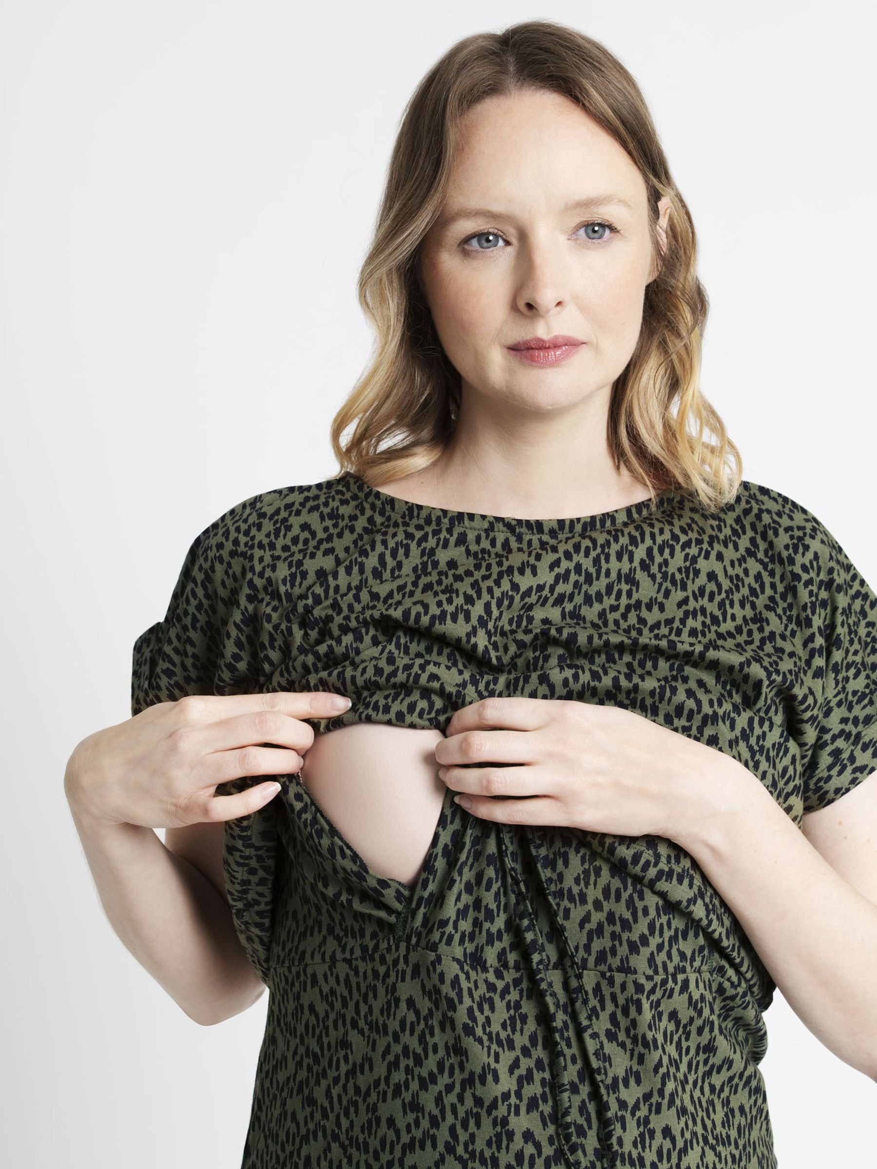 Khaki Animal Print Drawstring Maternity & Nursing Dress - Image 2 of 2