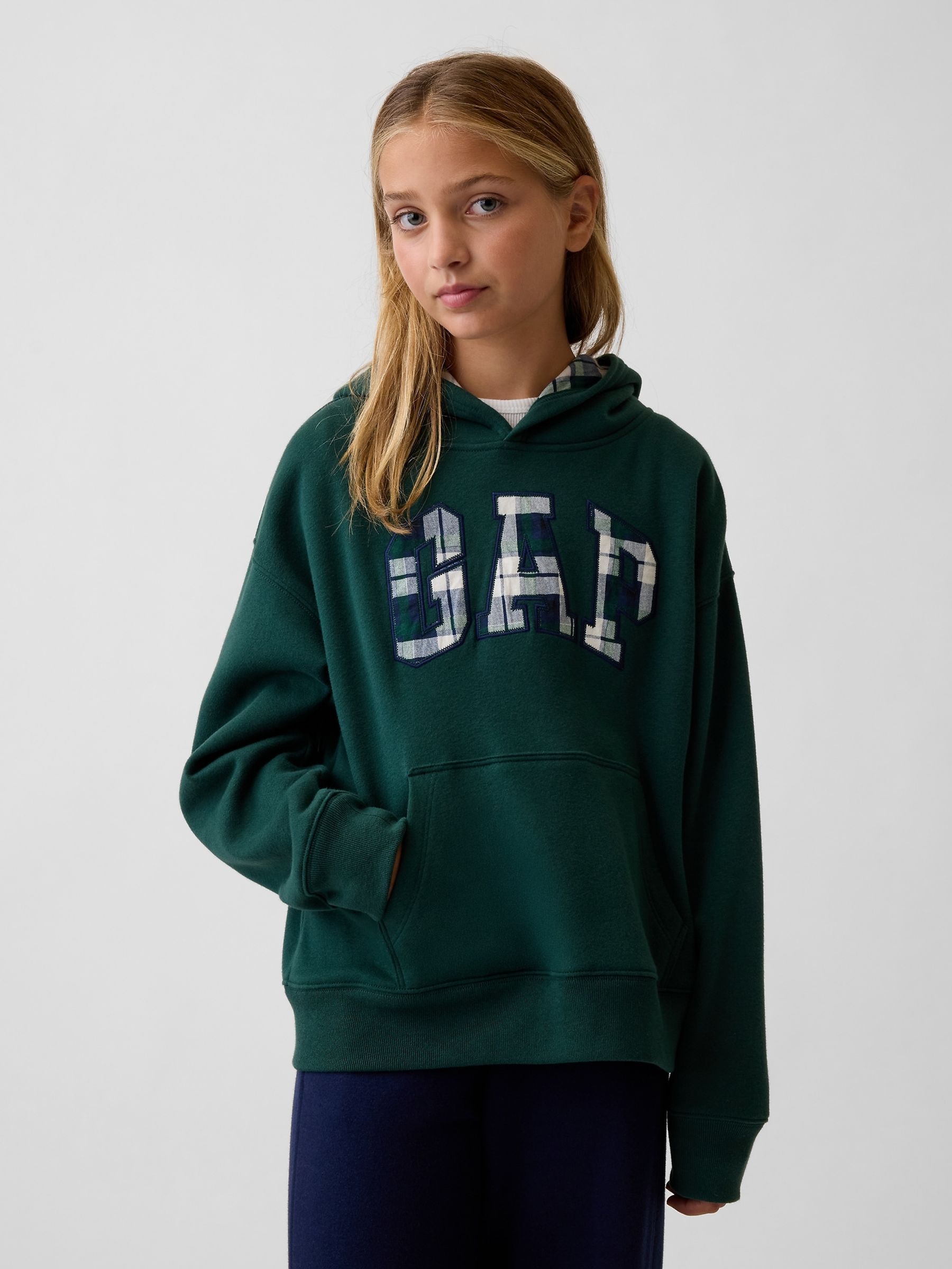 Green Check Vintage Soft Relaxed Logo Hoodie - Image 4 of 4 Green Check Vintage Soft Relaxed Logo Hoodie - Image 4 of 4