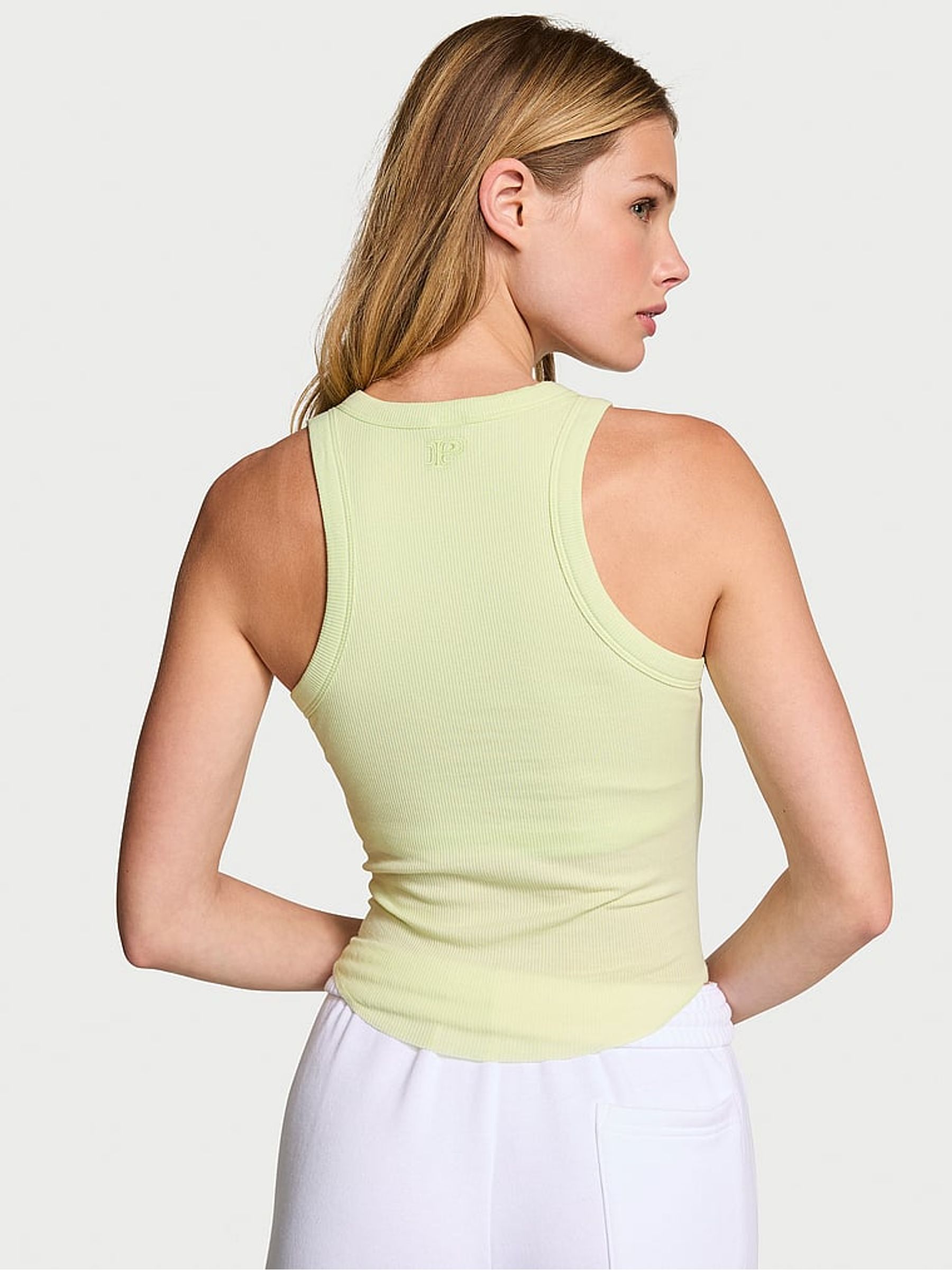 Lime Cream Green High Neck Shrunken Rib Tank Top - Image 2 of 2