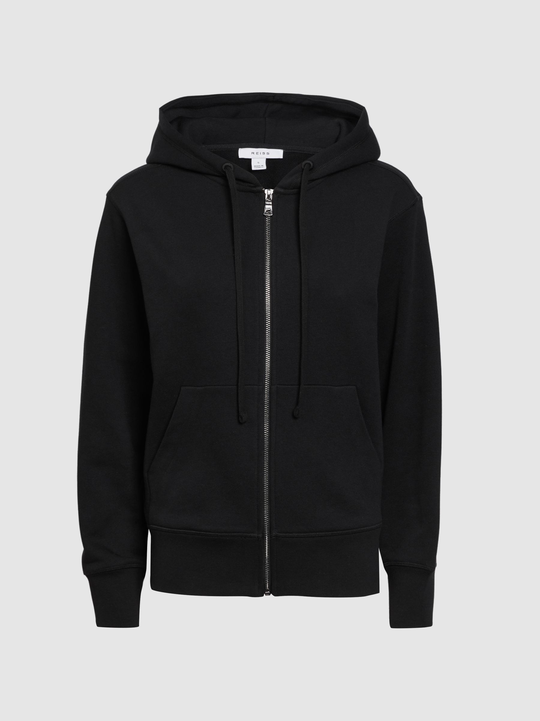 Zip Through Cotton Hoodie in Black - Image 2 of 4 Zip Through Cotton Hoodie in Black - Image 2 of 4