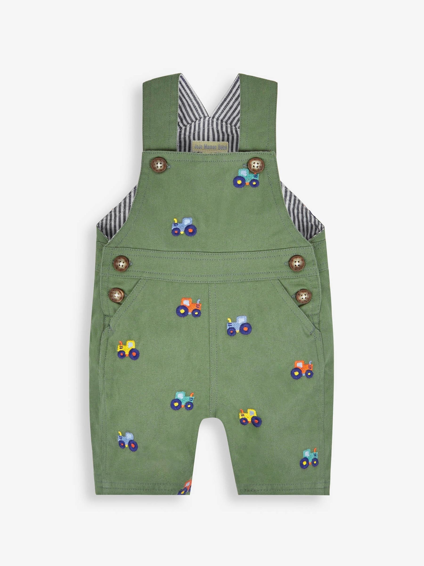 Khaki Tractor Embroidered Short Dungarees - Image 1 of 2