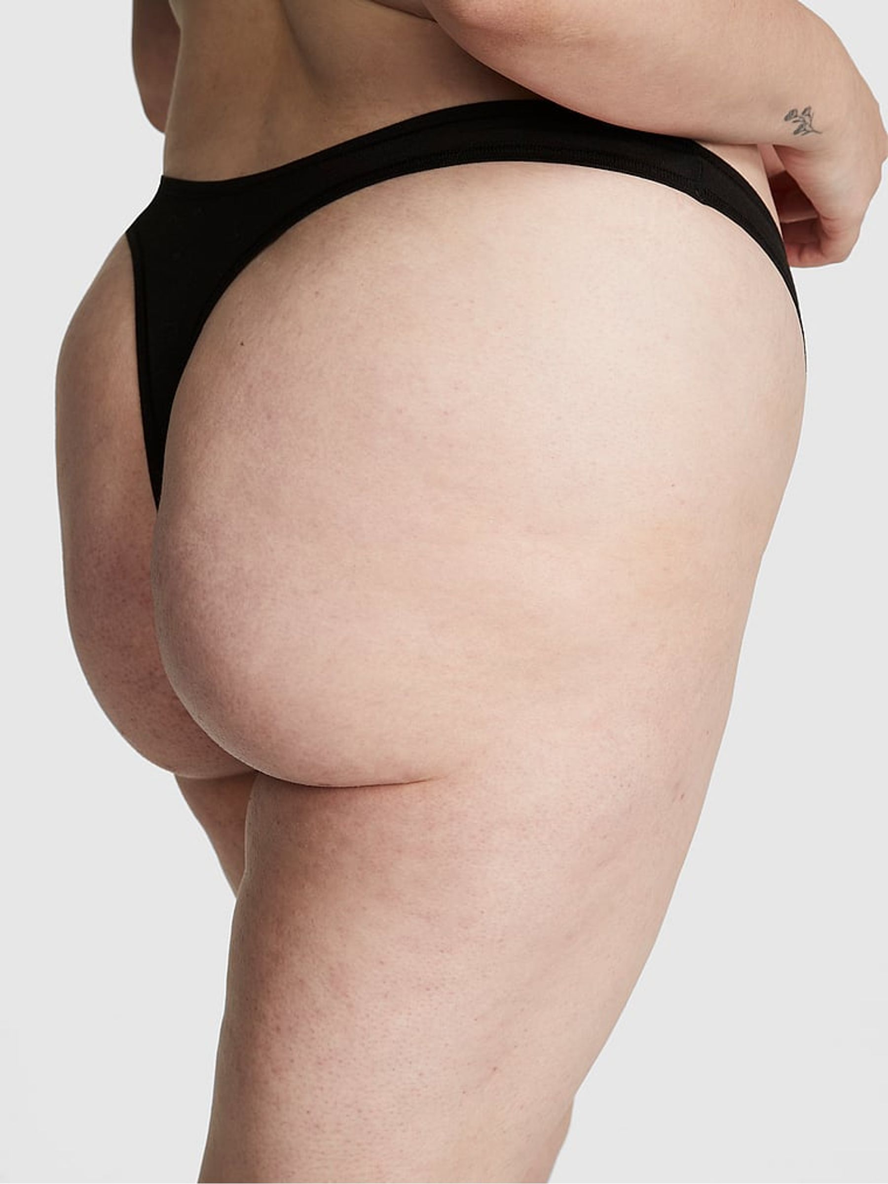 Pure Black Thong Cotton Knickers - Image 2 of 3