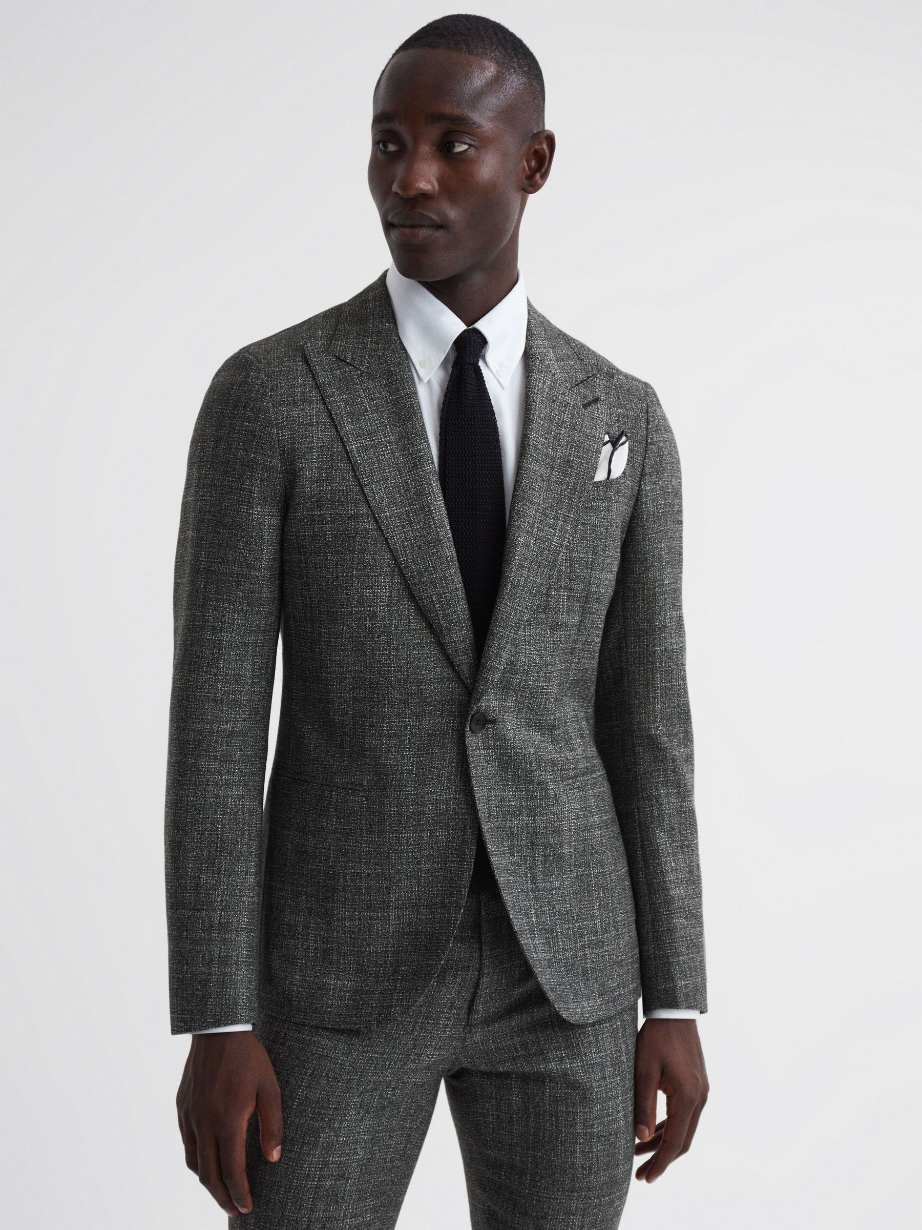 Slim Fit Wool Single Breasted Blazer in Charcoal - Image 1 of 7