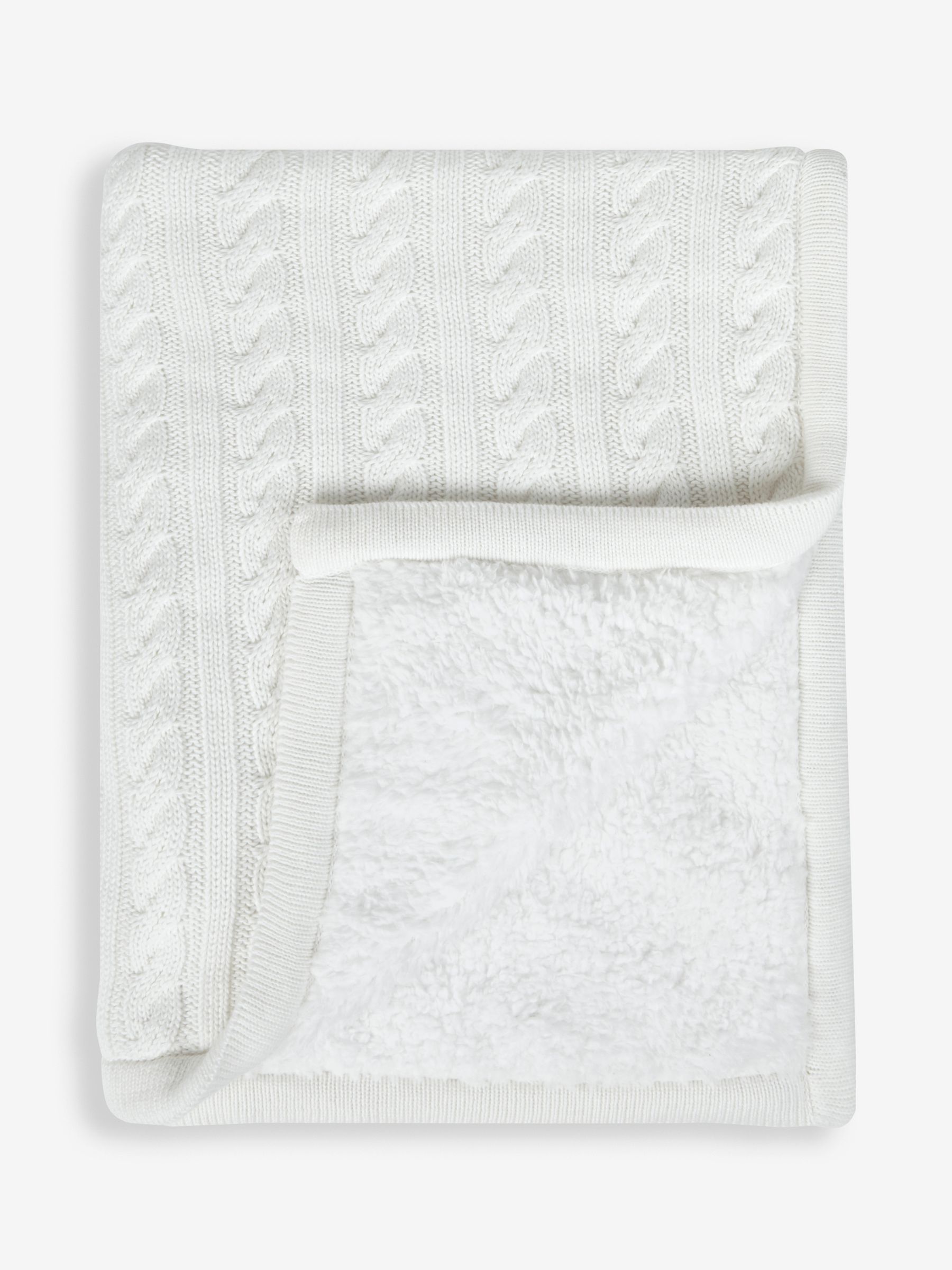 White Cable Knit Sherpa Fleece Blanket JoJo Maman Bébé