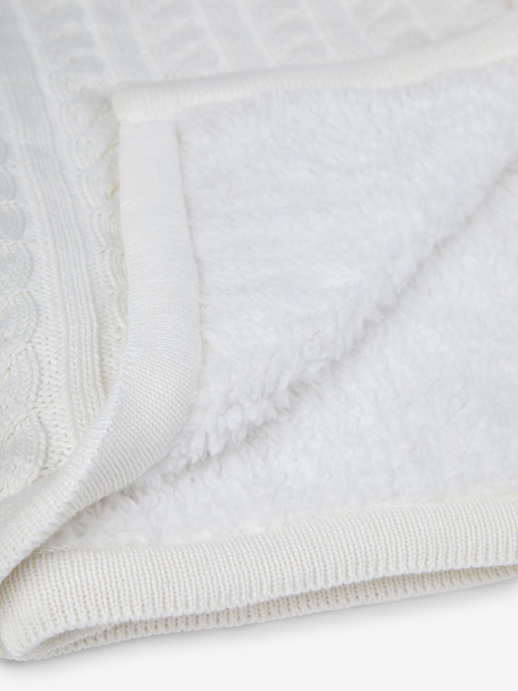 White Cable Knit Sherpa Fleece Blanket - Image 3 of 3