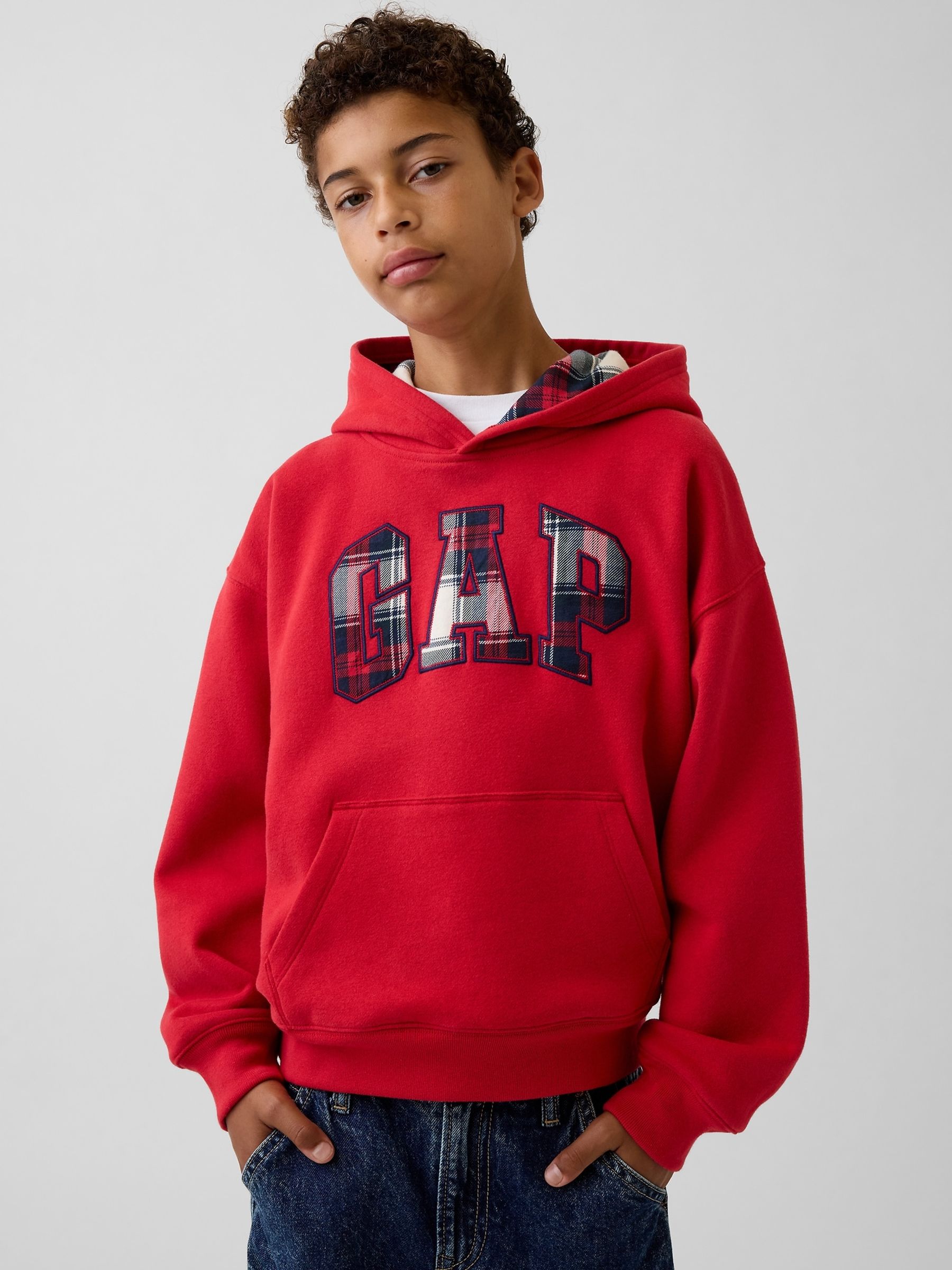 Red Check Vintage Soft Relaxed Logo Hoodie - Image 1 of 3