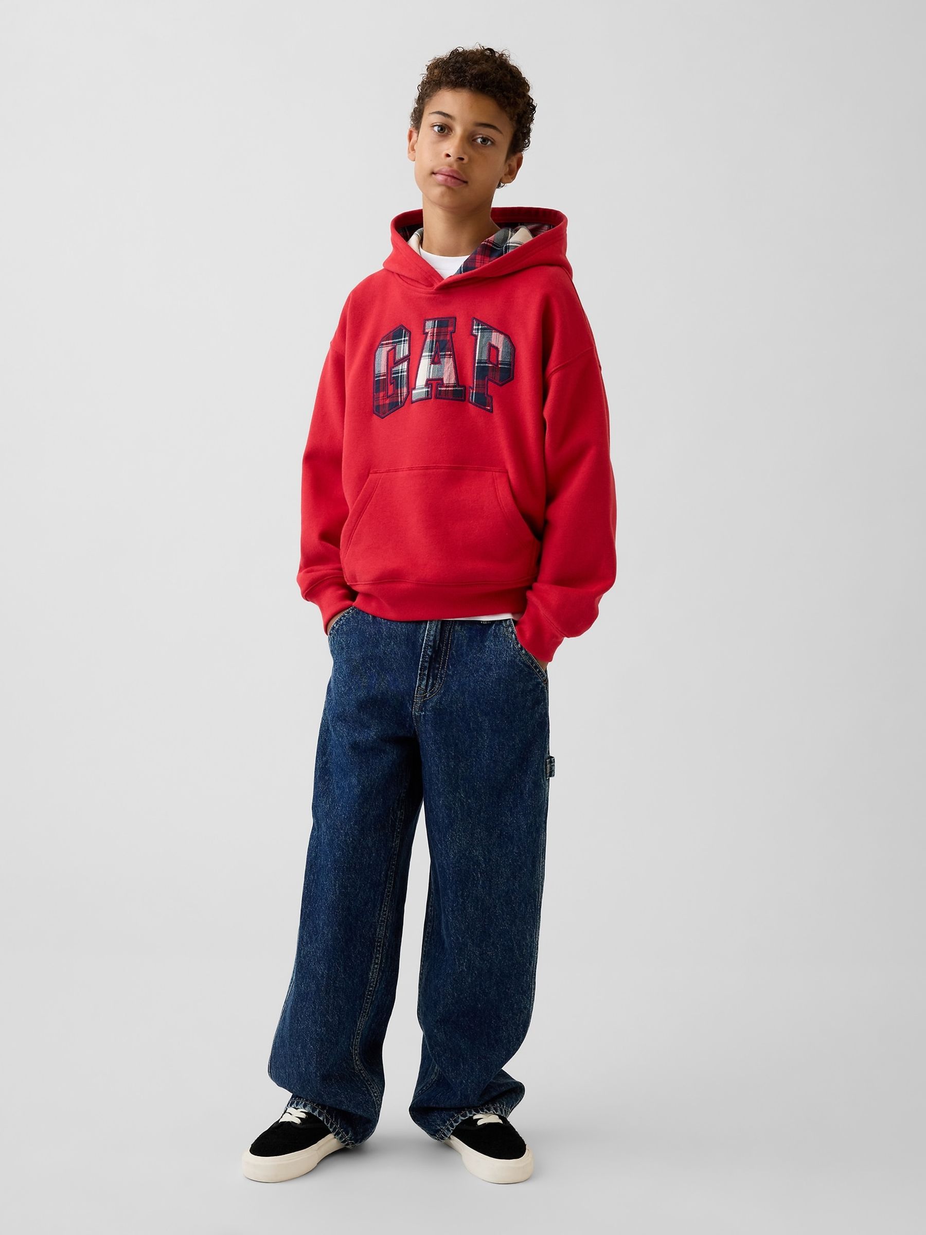 Red Check Vintage Soft Relaxed Logo Hoodie - Image 3 of 3