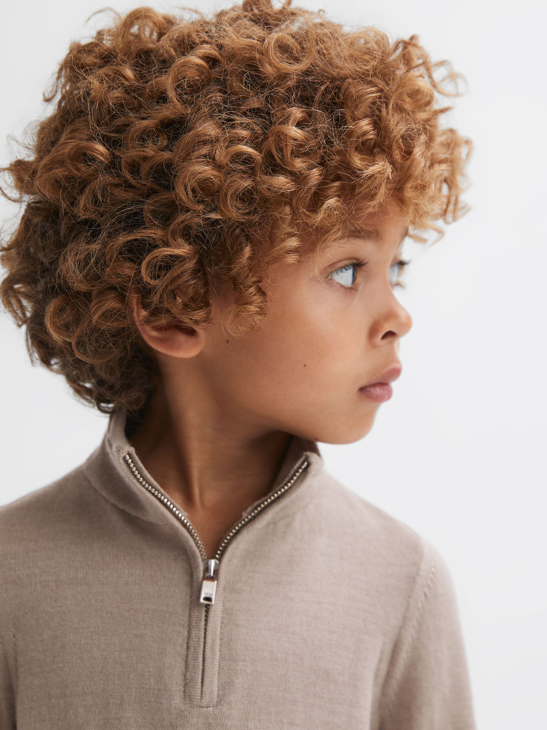 Junior Merino Wool Zip-Neck Jumper in Mink - Image 4 of 6