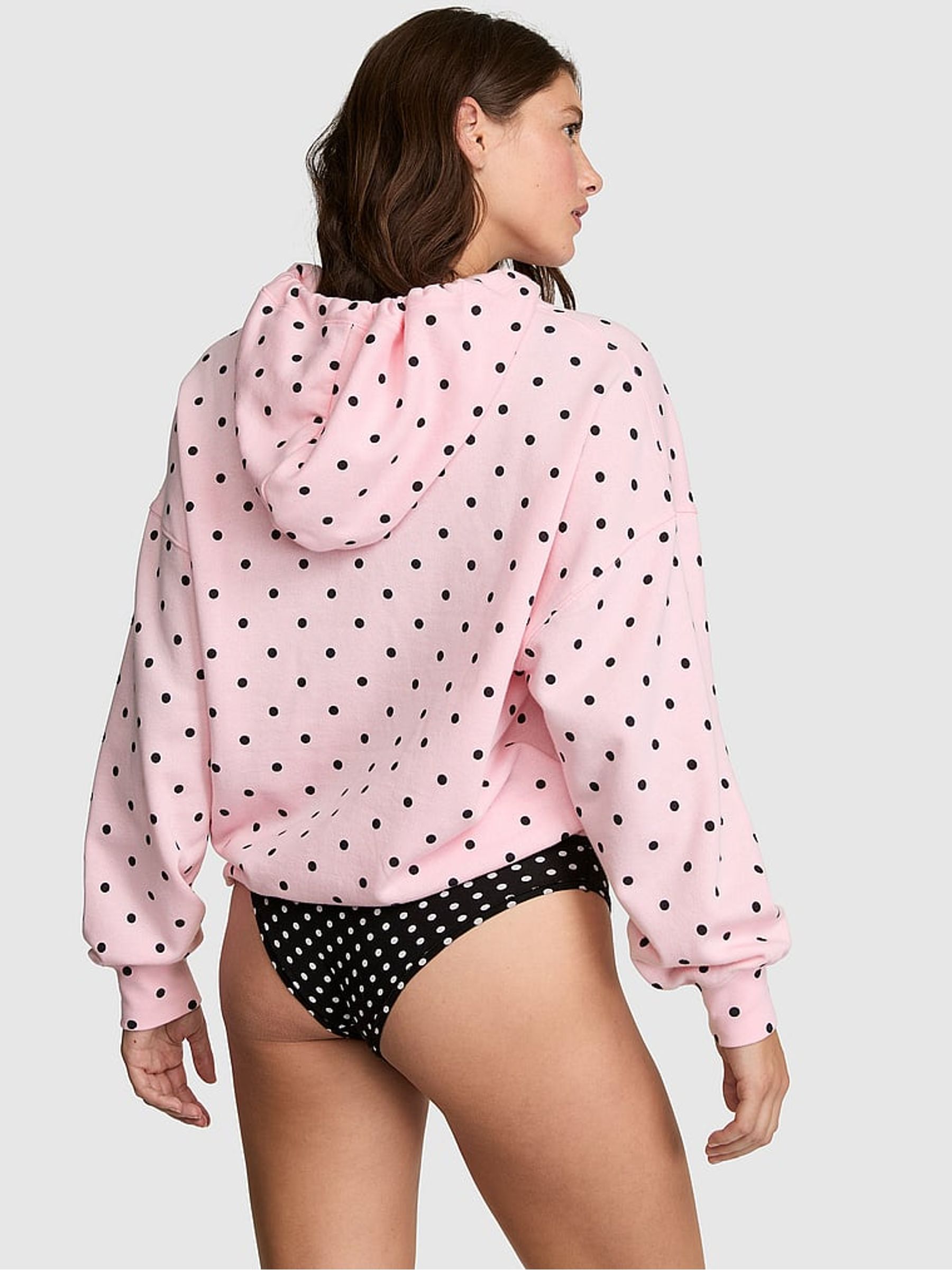 Pink Polka Dot Print Fleece Zip Up Hoodie - Image 2 of 3
