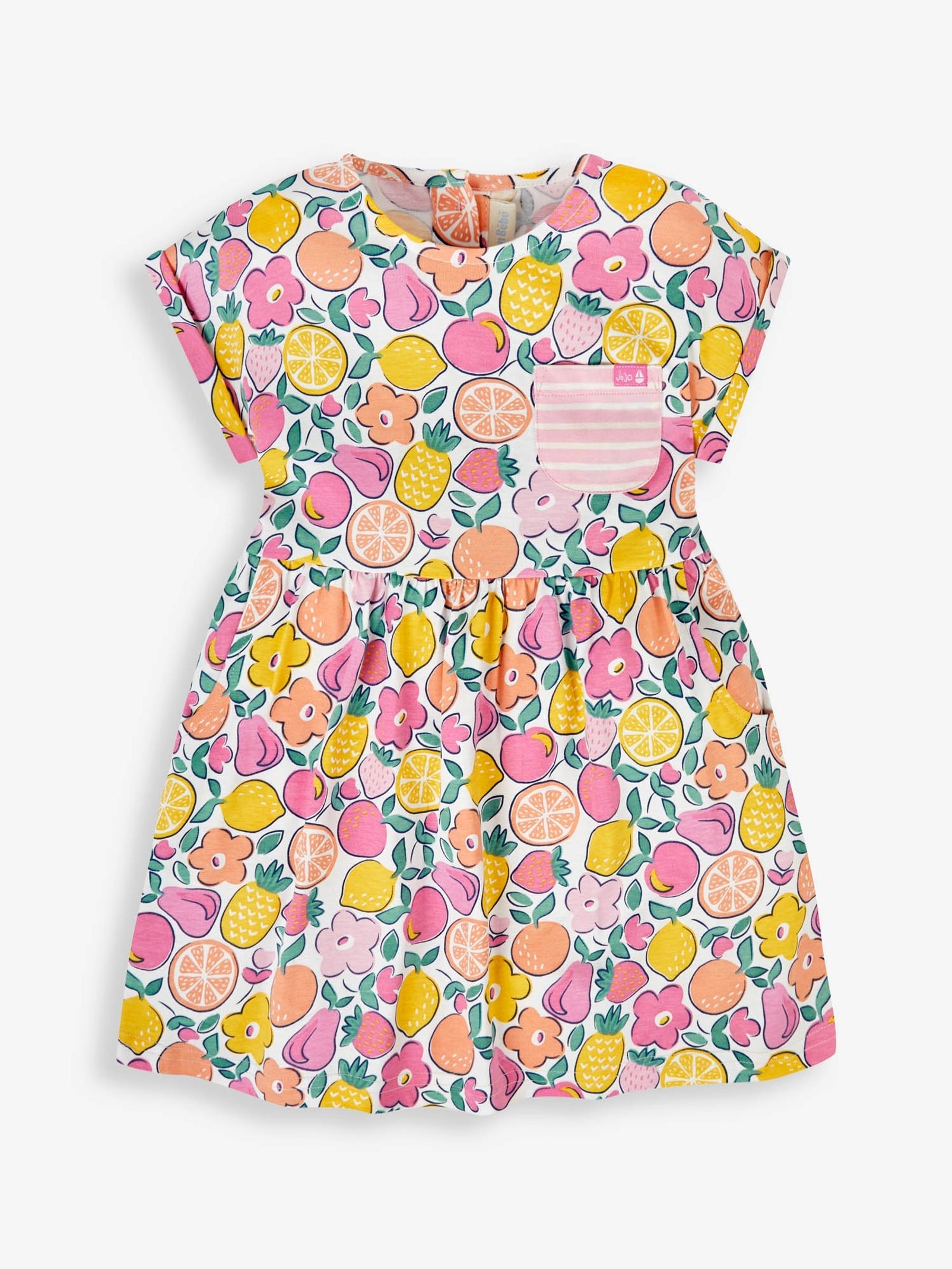 Pink Summer Fruit Print Drop Shoulder Dress - Image 4 of 5
