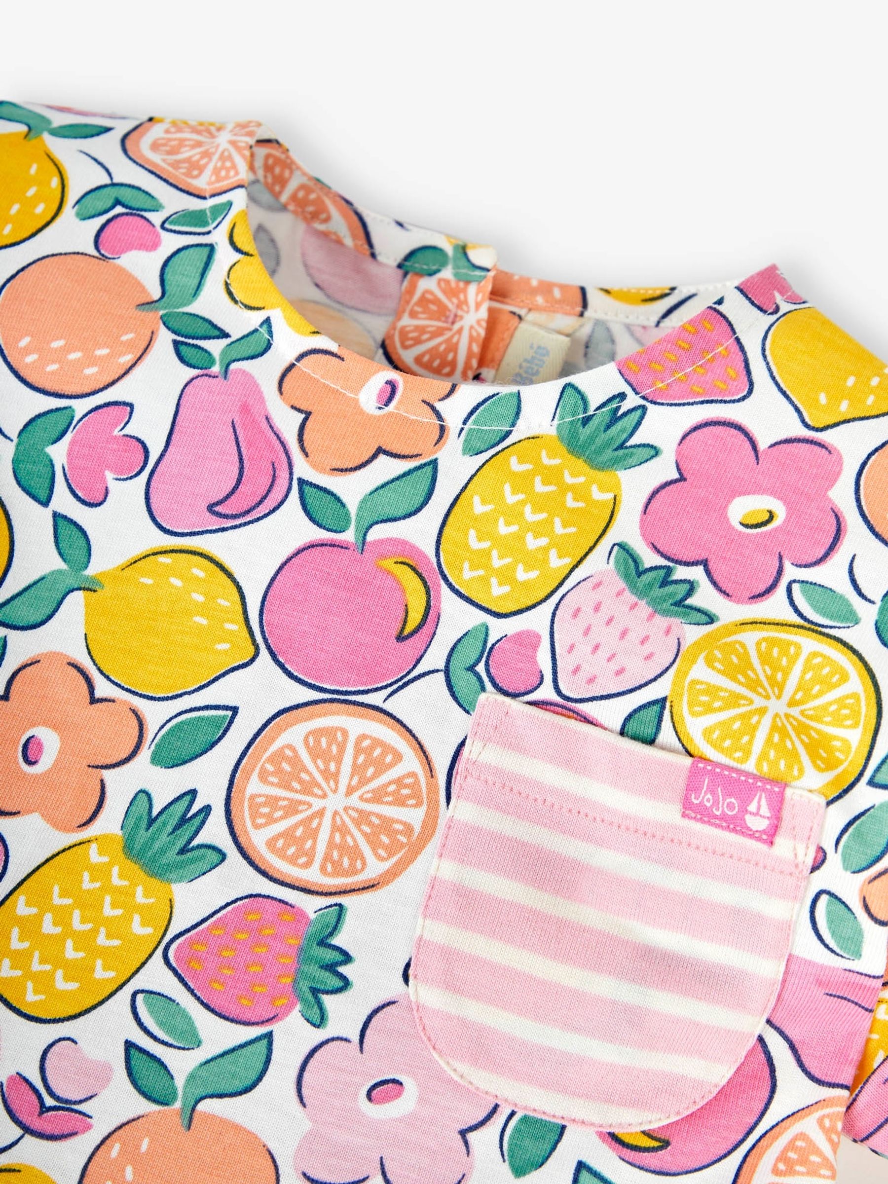 Pink Summer Fruit Print Drop Shoulder Dress - Image 5 of 5