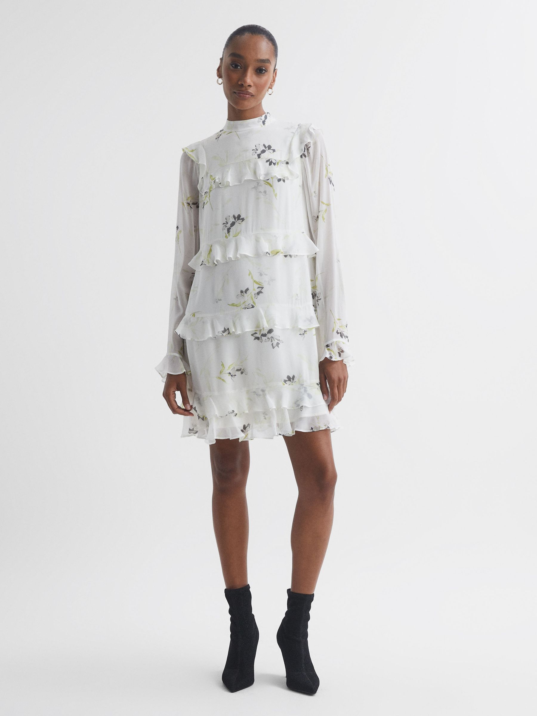 Florere Floral Tiered Mini Dress in Ivory - Image 1 of 5