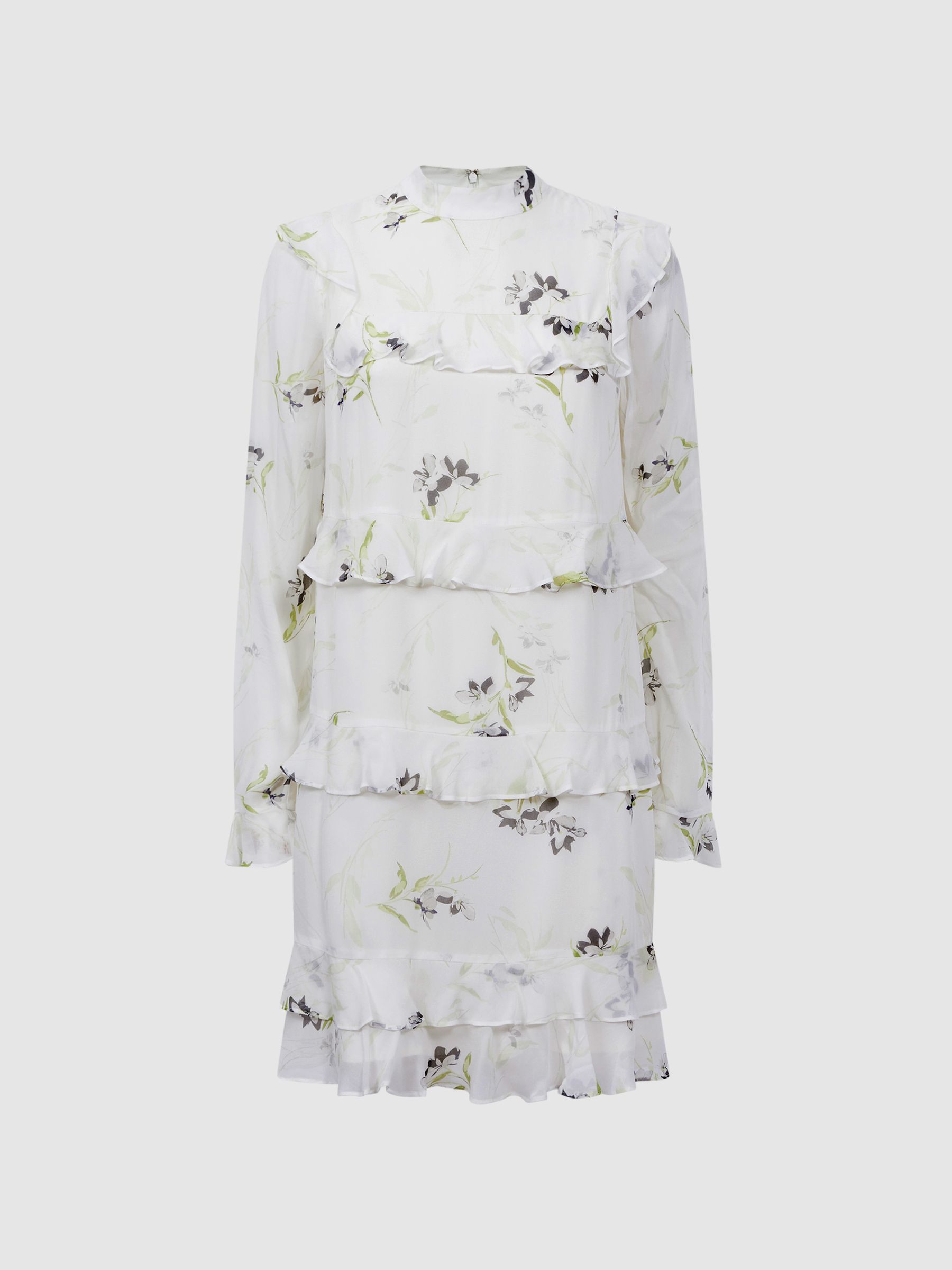 Florere Floral Tiered Mini Dress in Ivory - Image 2 of 5