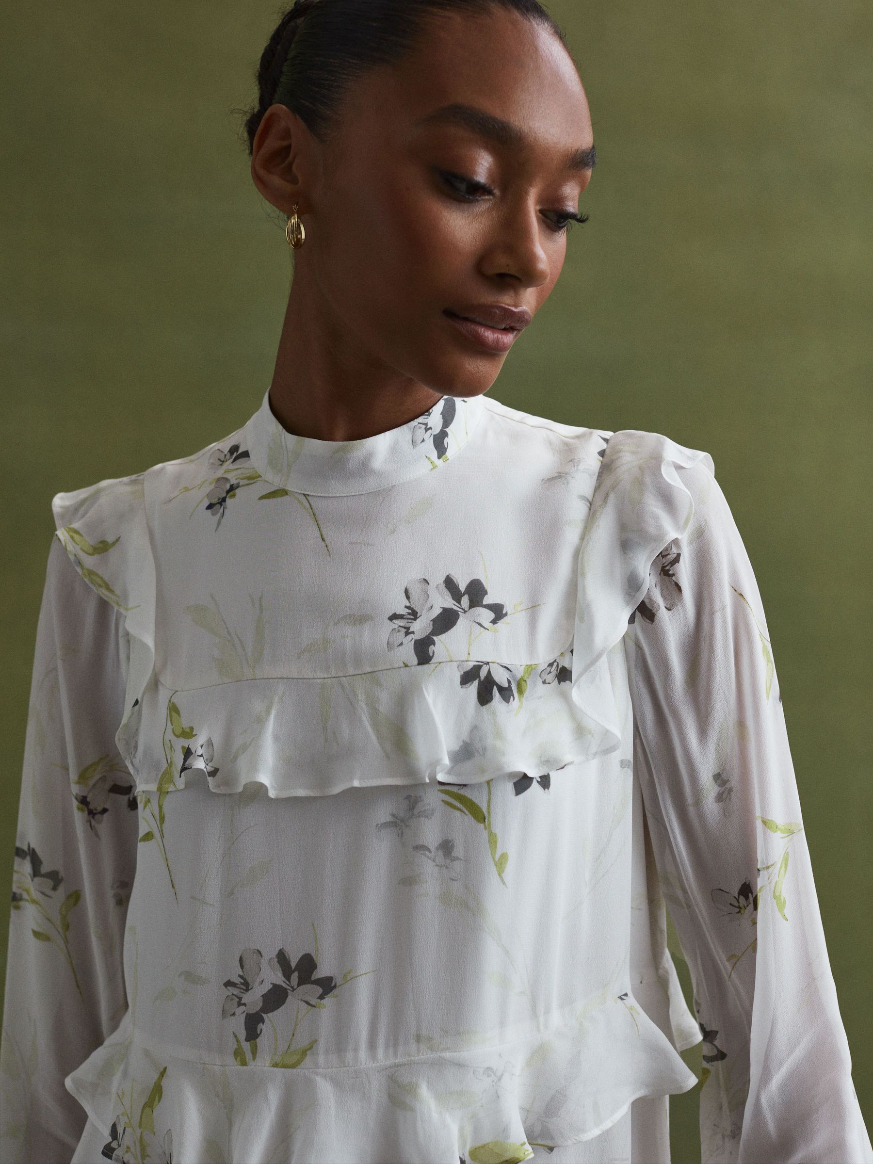 Florere Floral Tiered Mini Dress in Ivory - Image 3 of 5