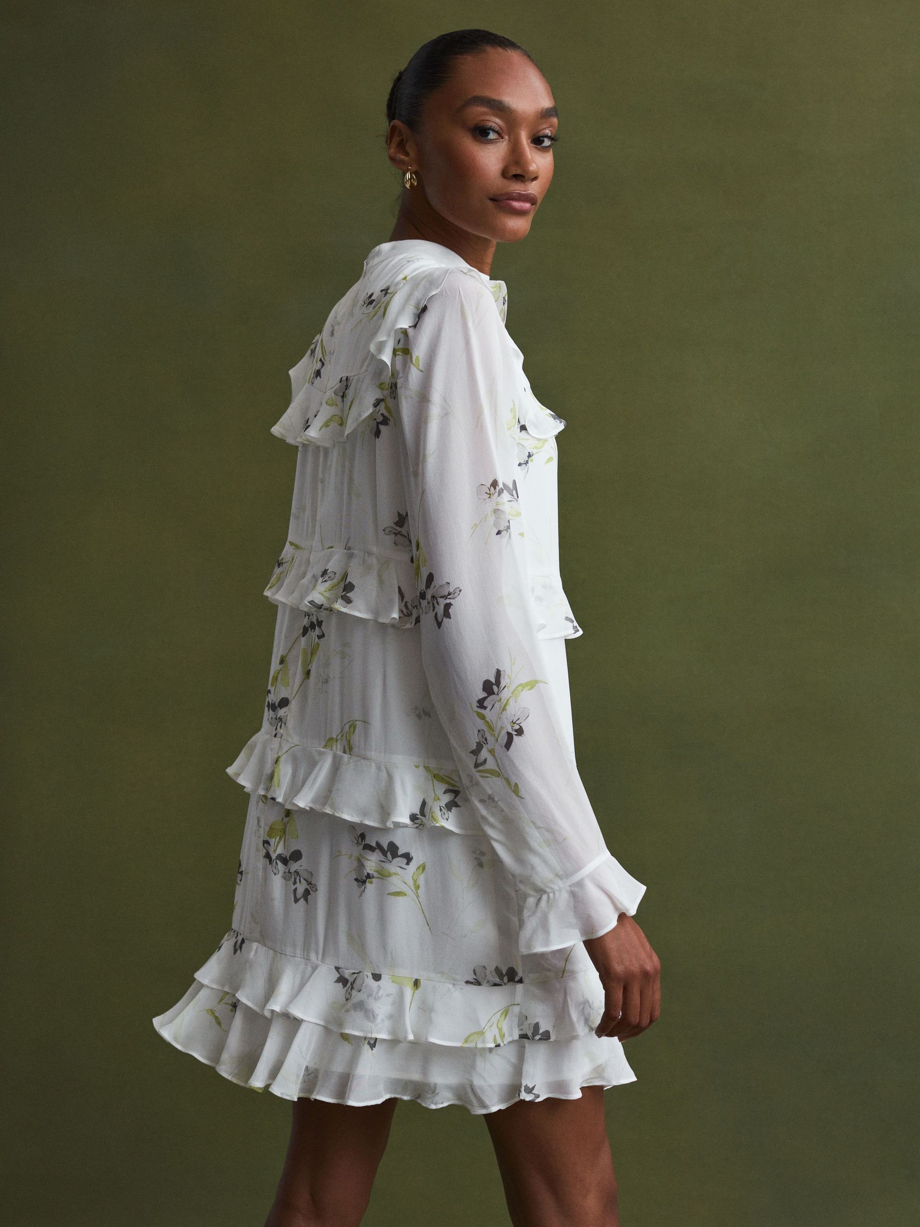 Florere Floral Tiered Mini Dress in Ivory - Image 4 of 5